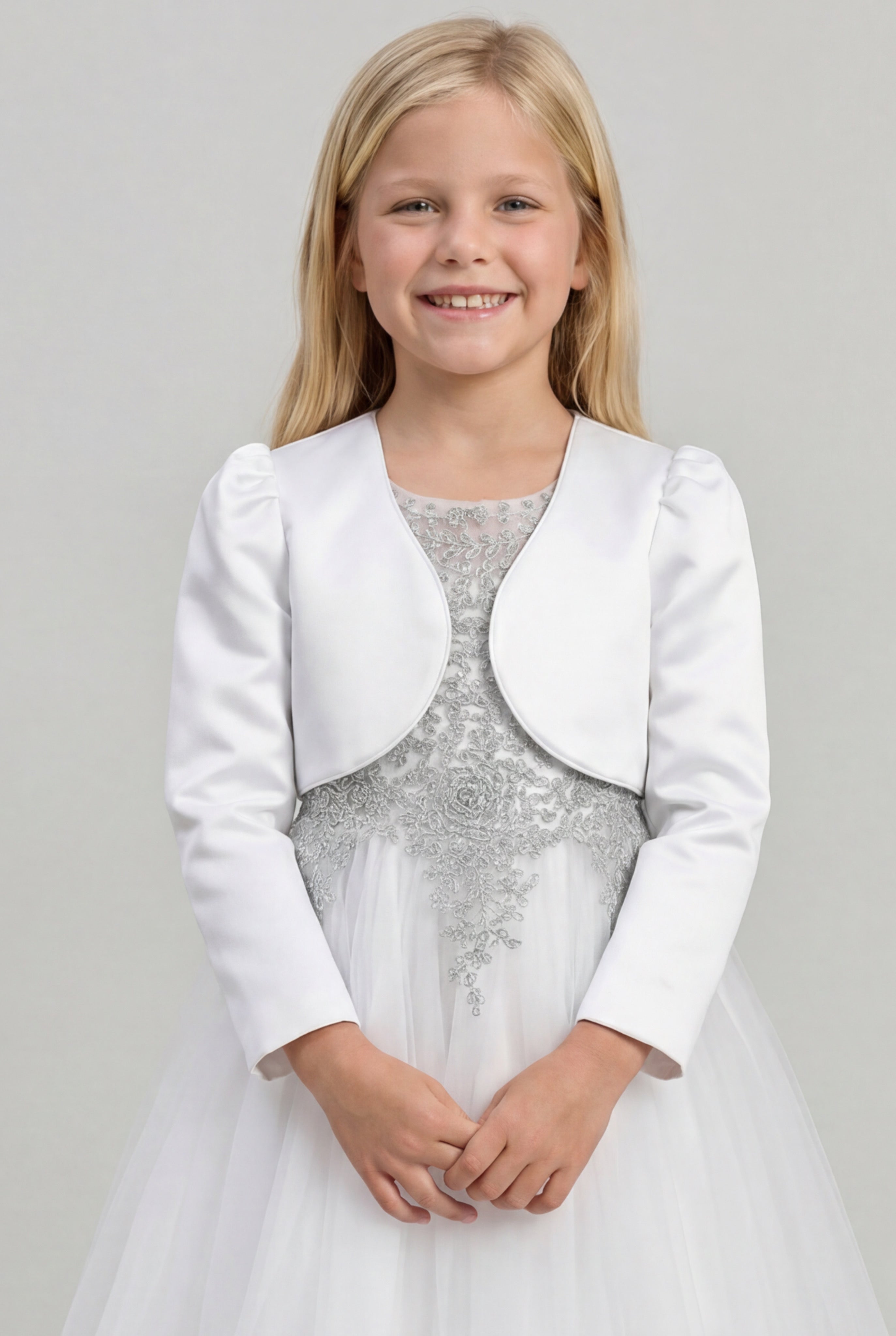 Babies & Girls Long Sleeves Bolero - White