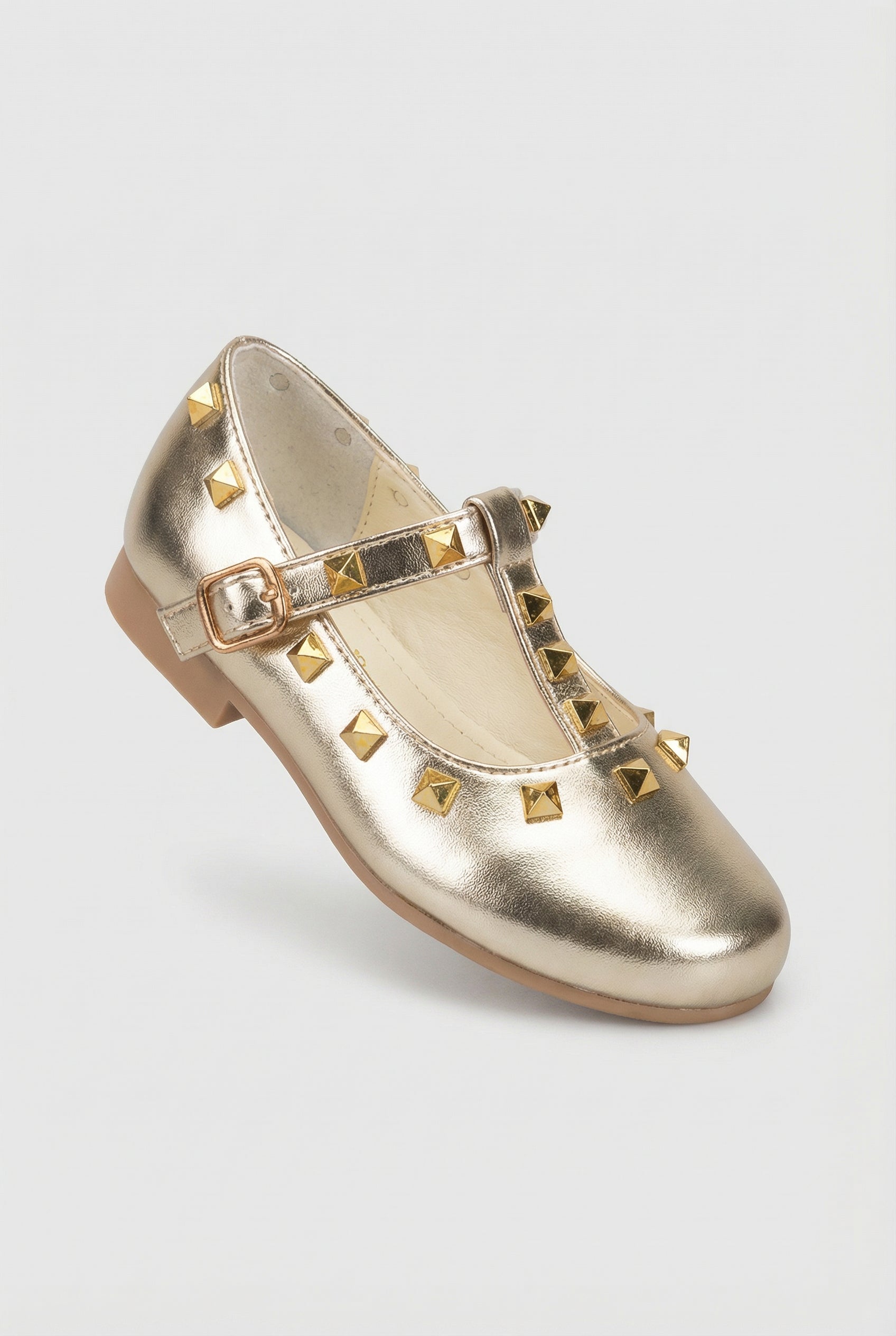 Babies & Girls Metallic Studded Mary Jane Flat Shoes - Vali - Gold