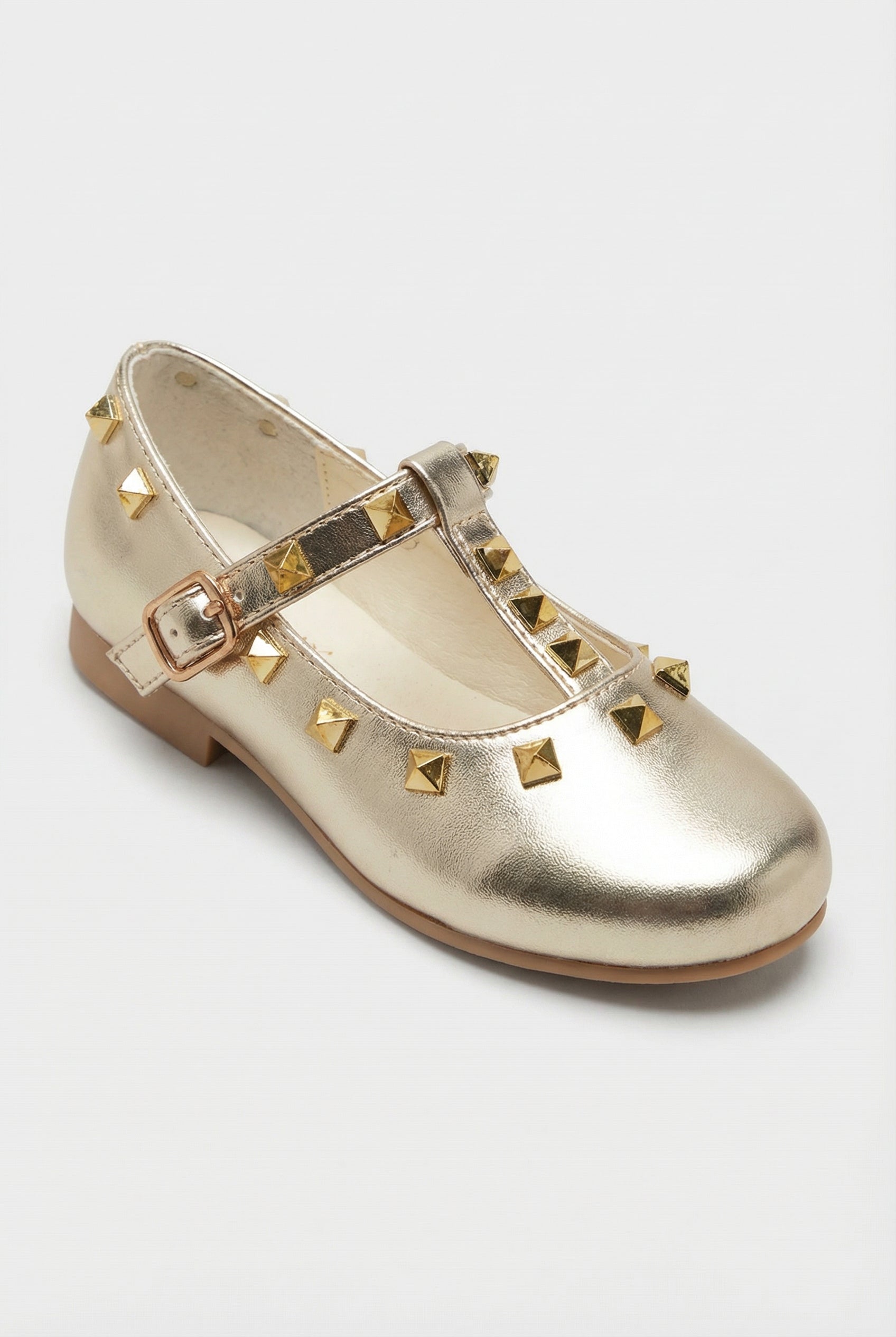 Babies & Girls Metallic Studded Mary Jane Flat Shoes - Vali - Gold Side Picture