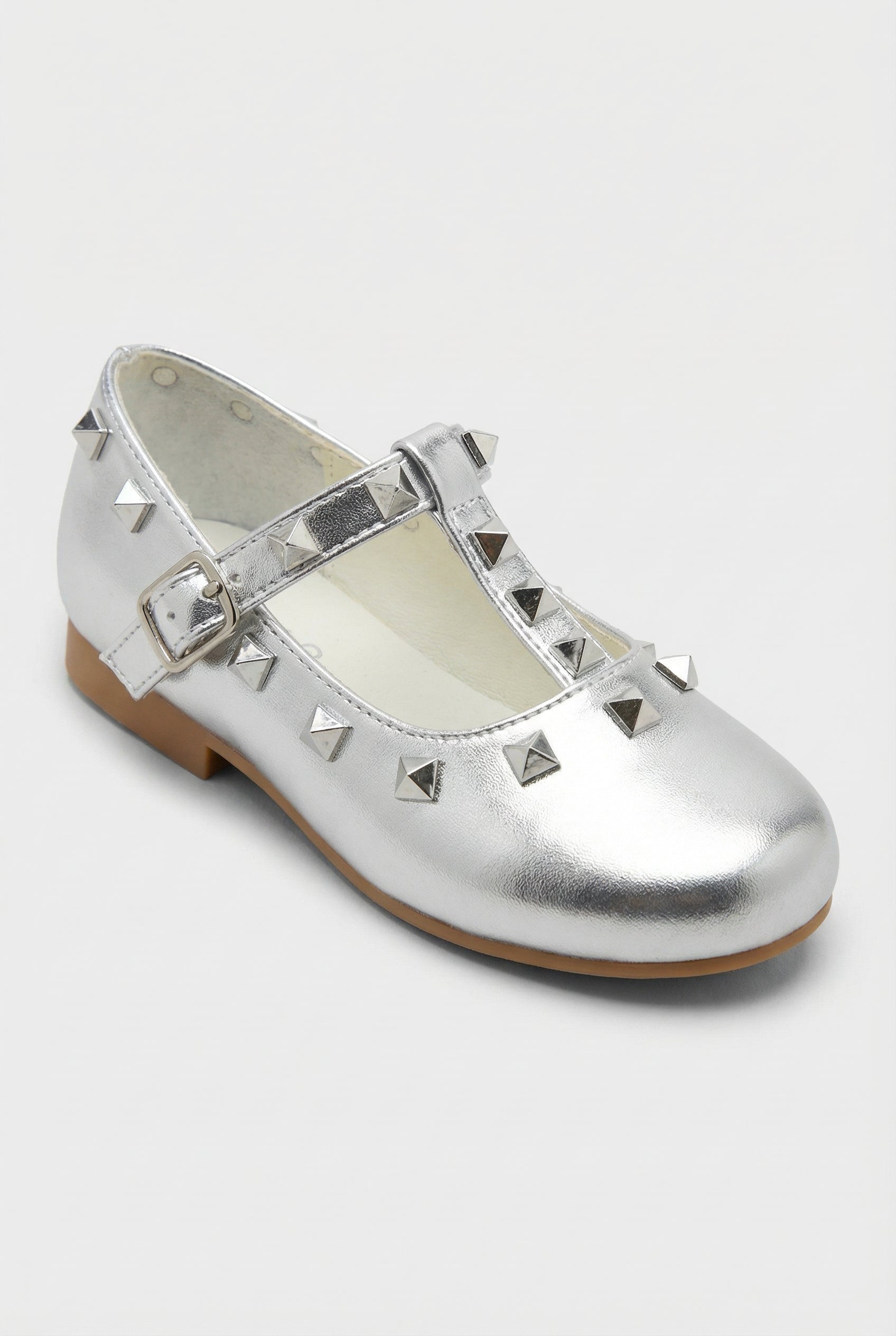 Babies & Girls Metallic Studded Mary Jane Flat Shoes - Vali - Silver Side Picture