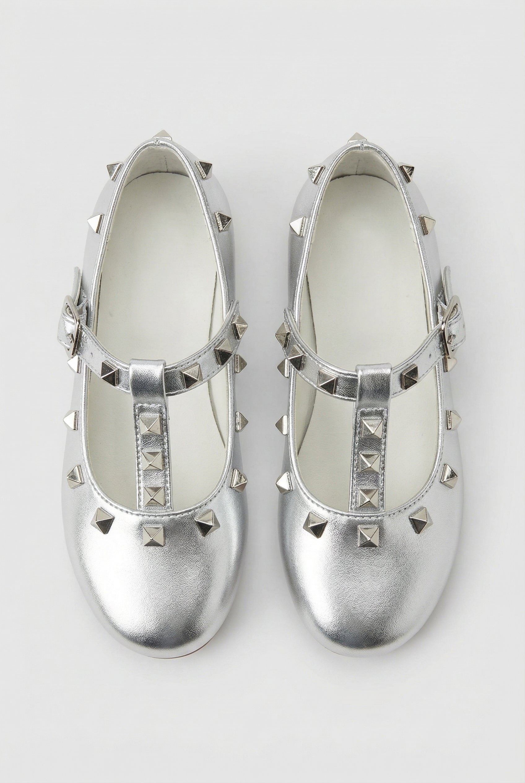 Babies & Girls Metallic Studded Mary Jane Flat Shoes - Vali - Silver Front Picture