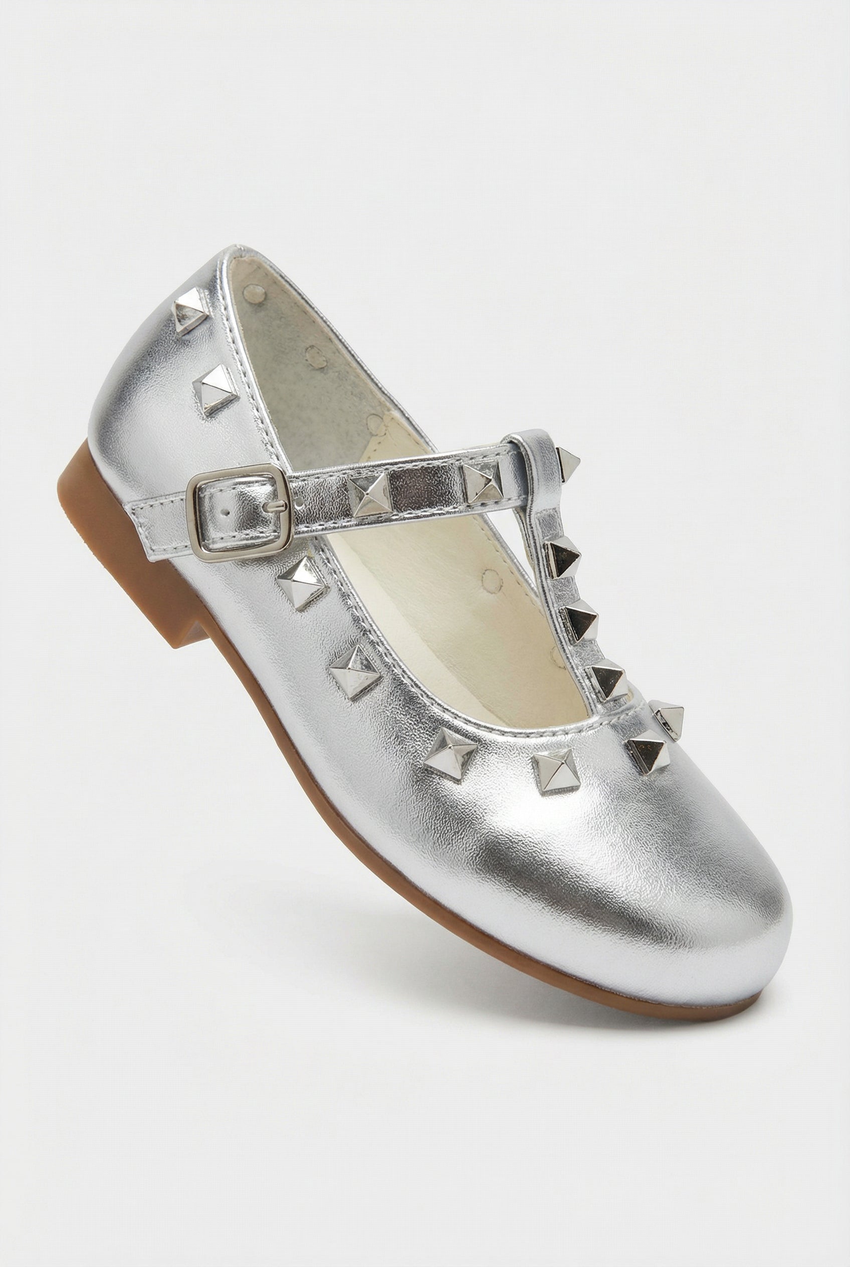 Babies & Girls Metallic Studded Mary Jane Flat Shoes - Vali - Silver