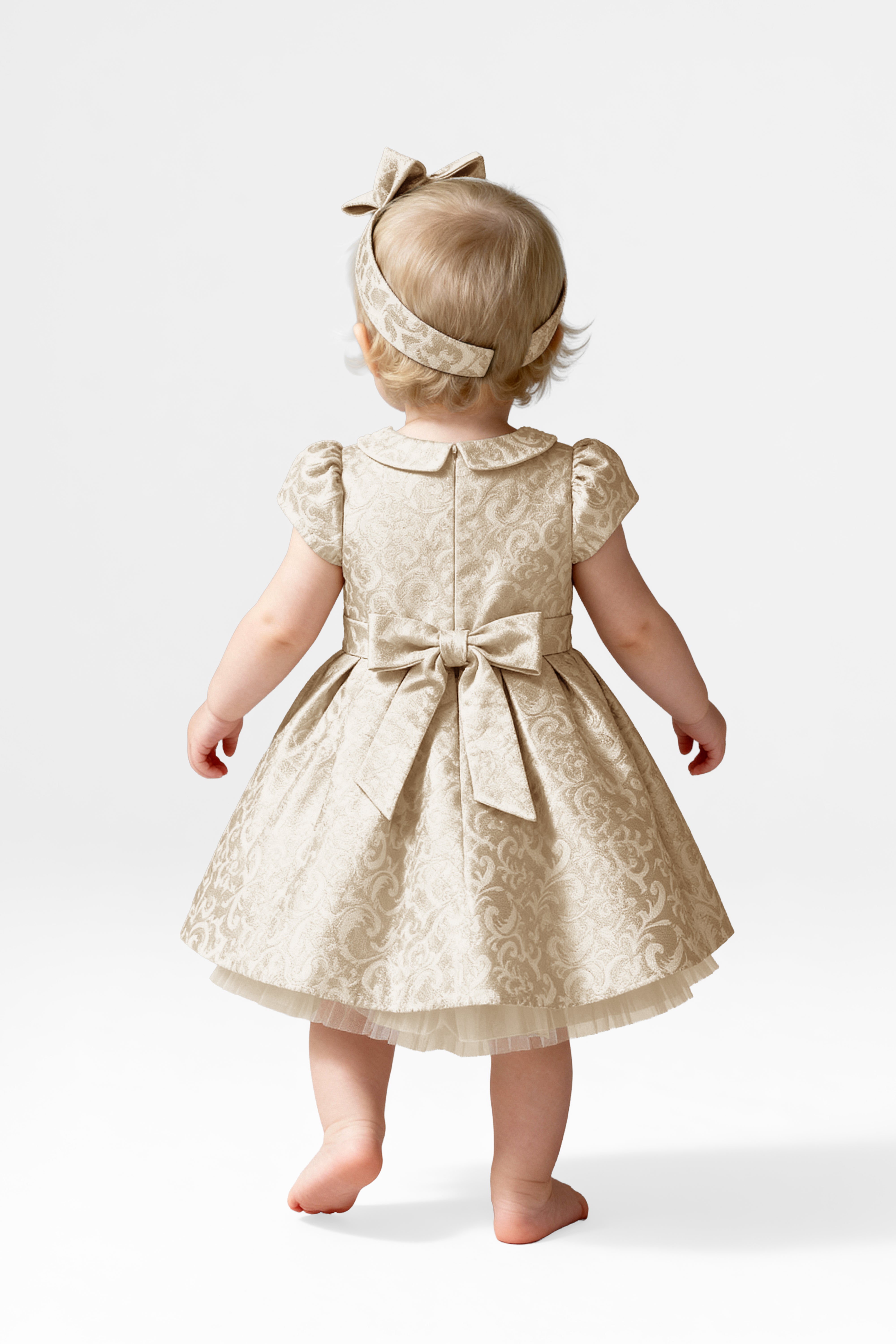  Babies & Girls Peter Pan Collar Brocade Dress - Gold Back Picture