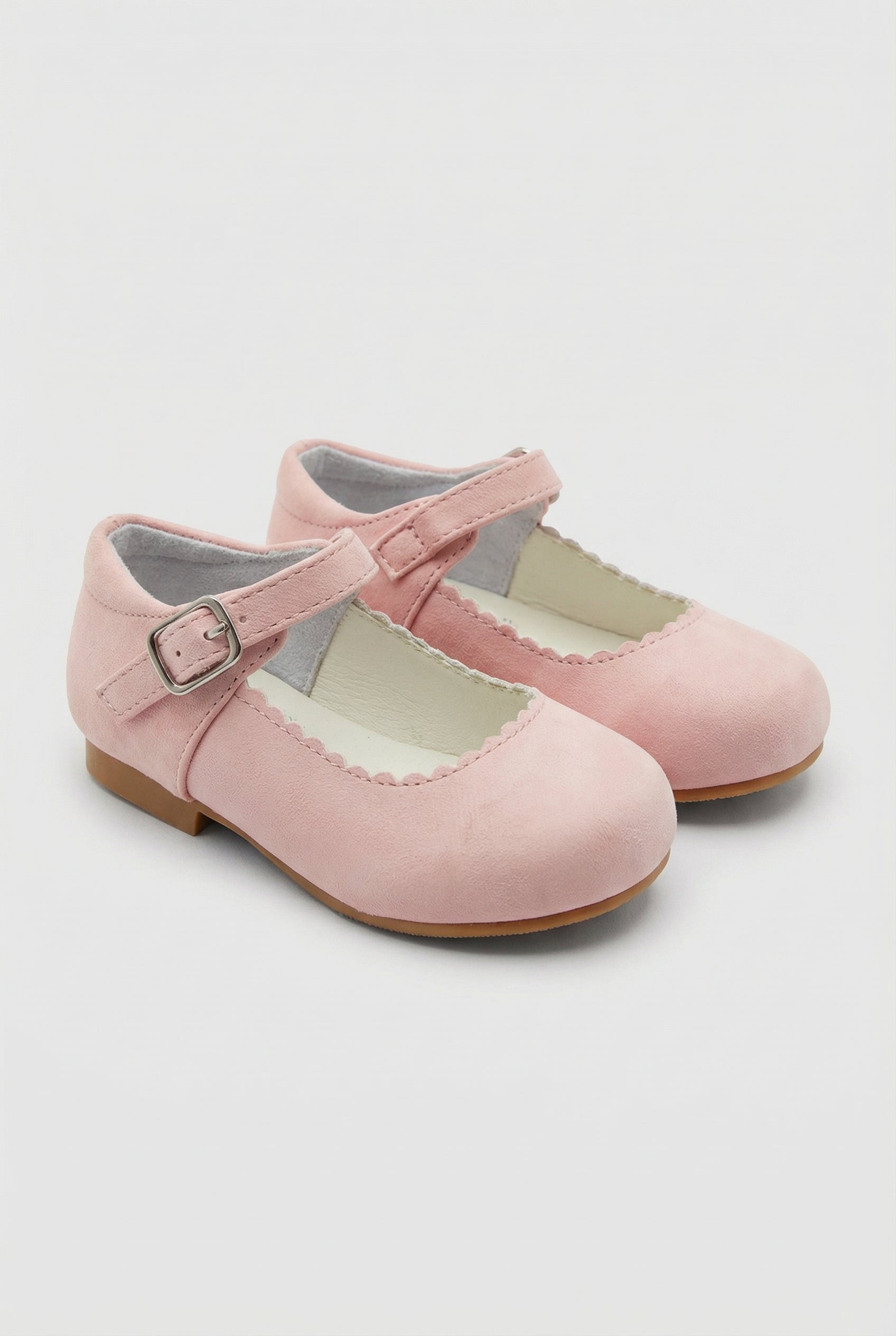 Babies & Girls Suede-Like Mary Jane Flats with Scalloped Trim - Dulce -Pink Pair Side Picture
