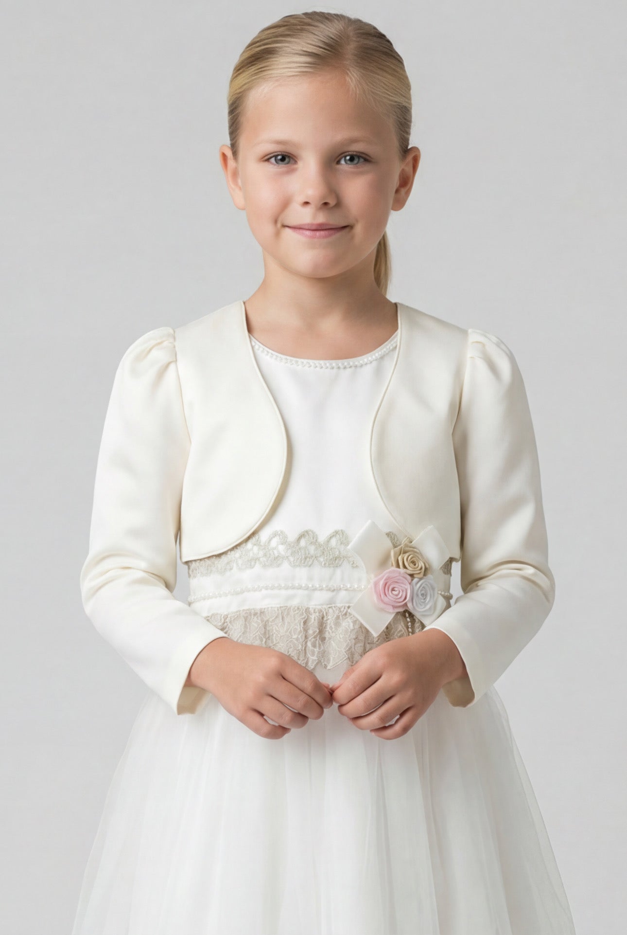 Babies & Girls Long Sleeves Bolero - Ivory