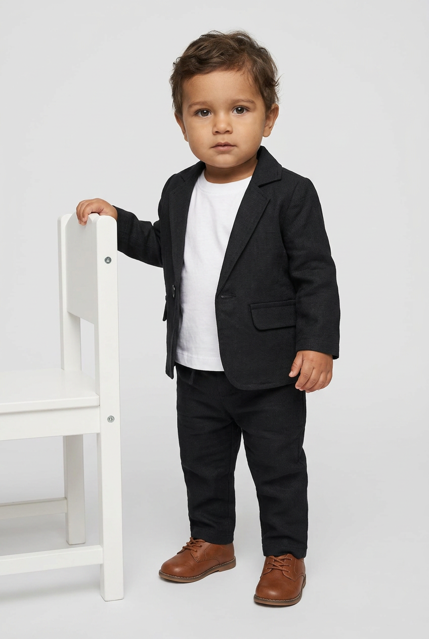 Baby Boys 3-Piece Slim Fit Textured Suit with T-Shirt – BASAK - Black