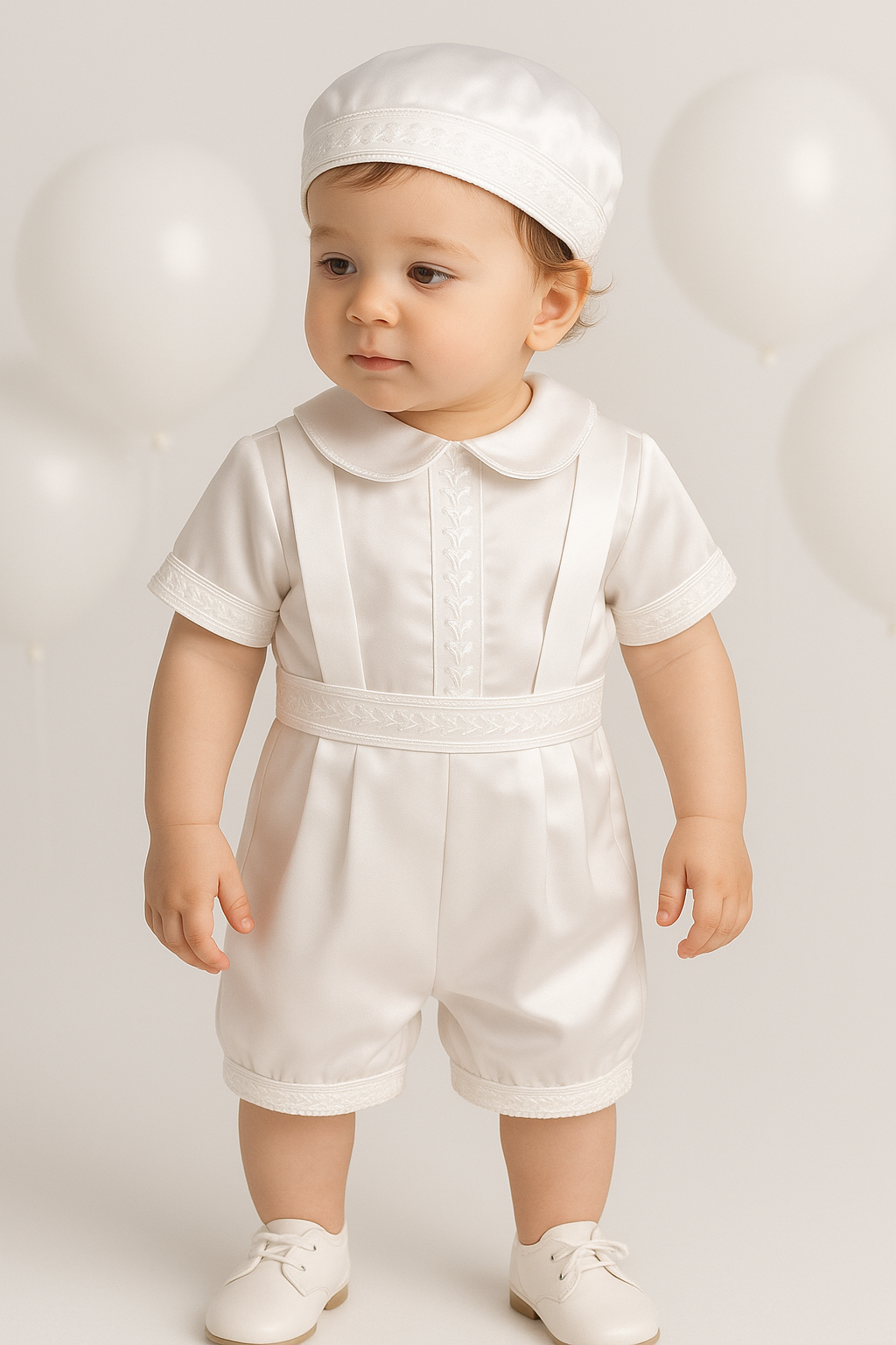 Baby Boys 3-Piece White Christening Set with Cap