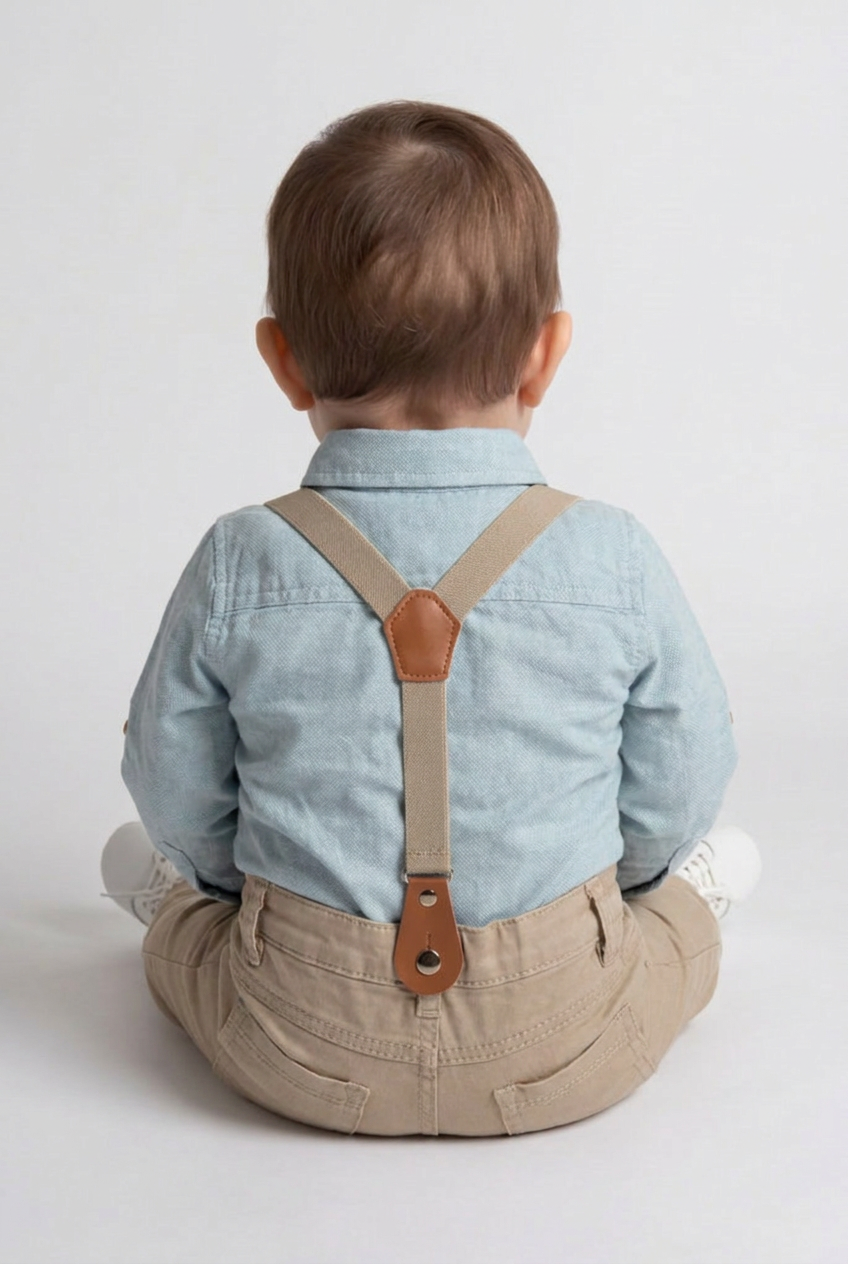 Baby Boys 4-Piece Cotton Gentleman Outfit Set - Green & Beige Back Picture