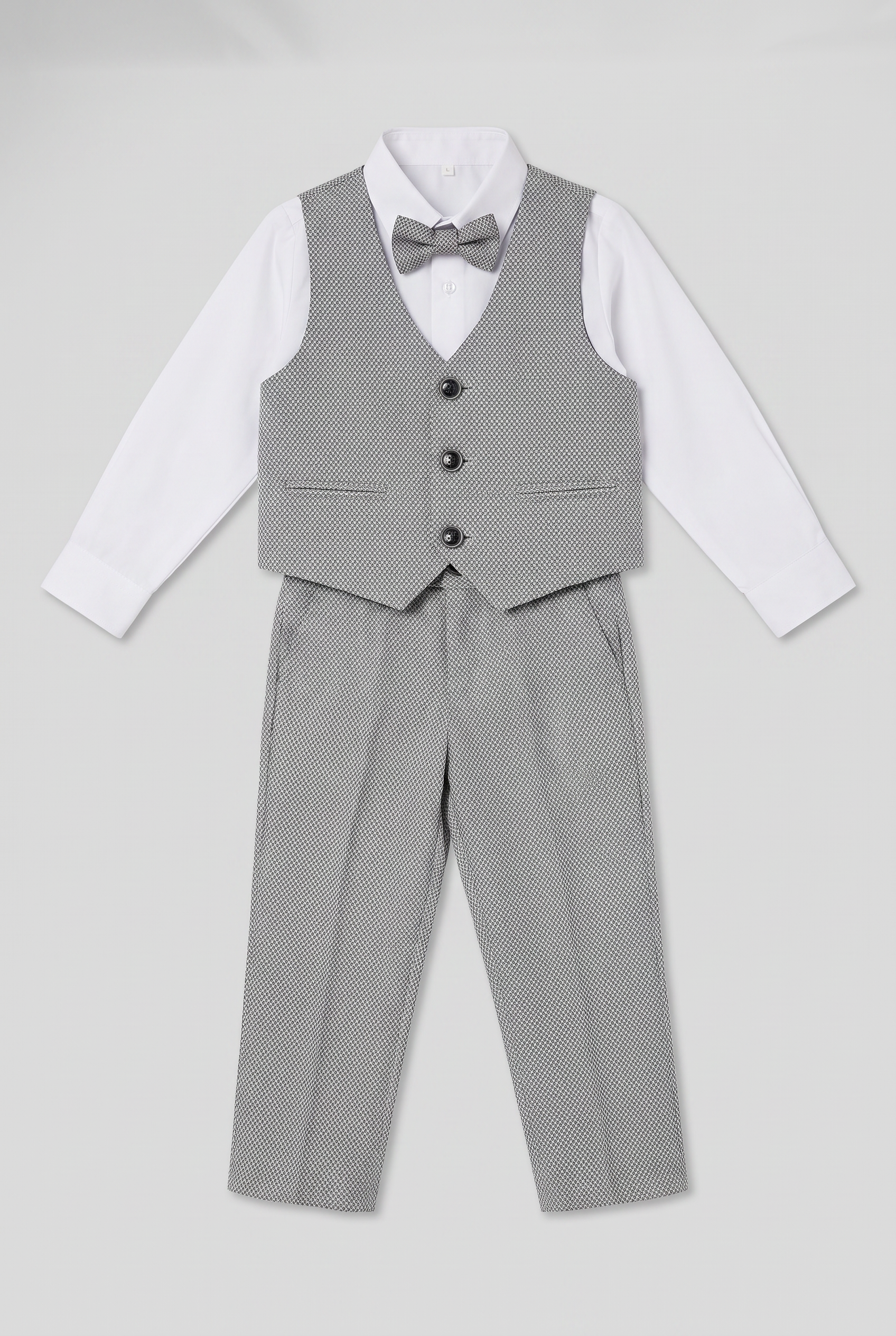 Baby Boys 4-Piece Cotton Waistcoat Suit Set - DAMATLIK - Grey