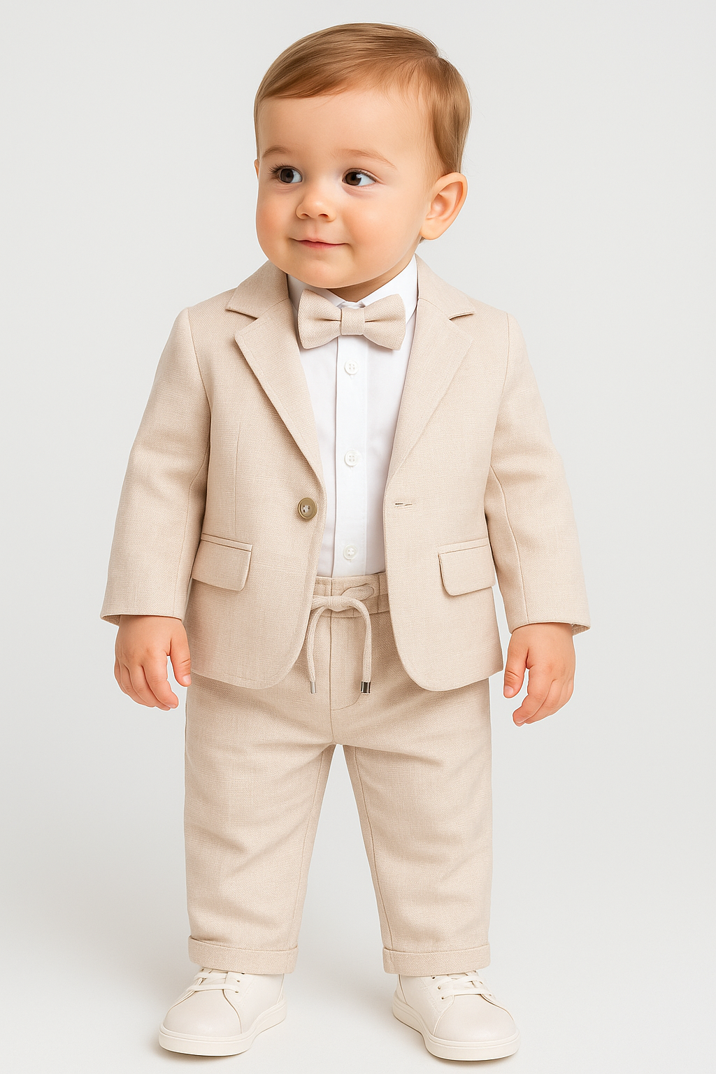 Baby Boys 4-Piece Slim Fit Textured Formal Suit - BASAK - Beige Model Picture