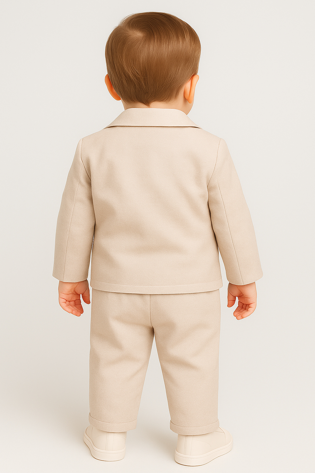 Baby Boys 4-Piece Slim Fit Textured Formal Suit - BASAK - Beige Back Picture
