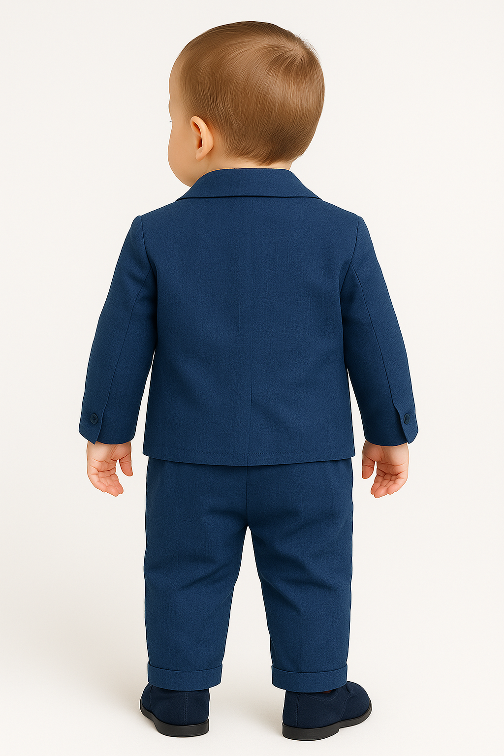 Baby Boys 4-Piece Slim Fit Textured Formal Suit - BASAK - Blue Back Picture