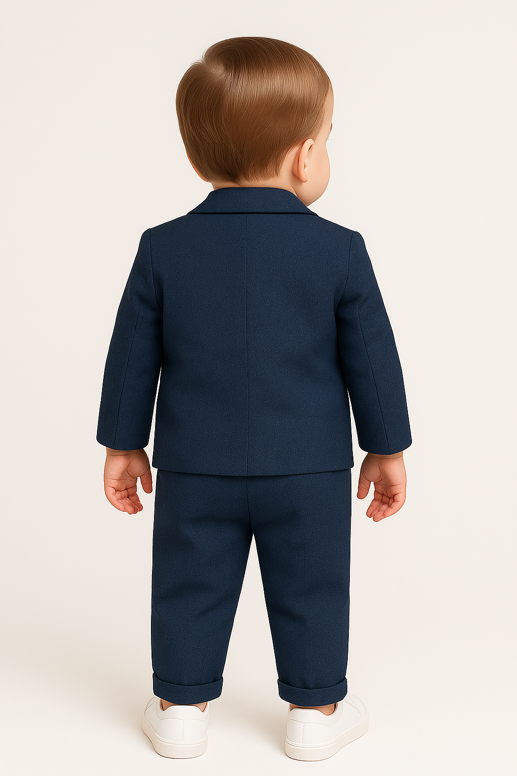 Baby Boys 4-Piece Slim Fit Textured Formal Suit - BASAK - Navy Back Picture