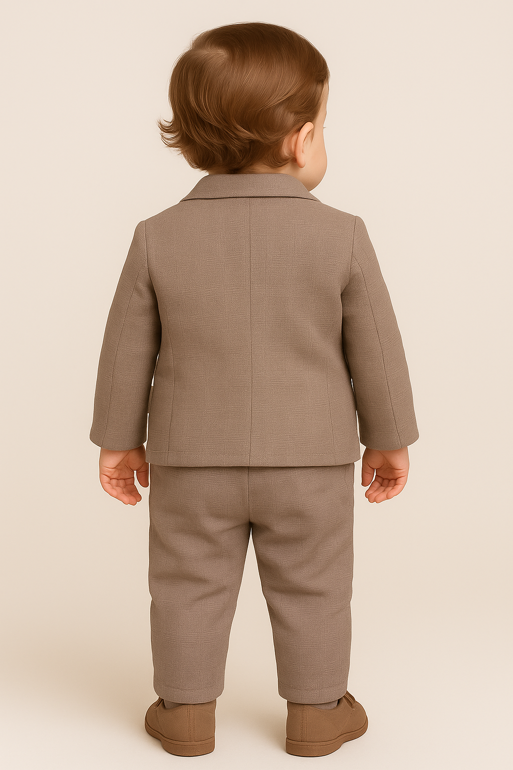 Baby Boys 3-Piece Slim Fit Textured Formal Suit - BASAK - Tan Brown