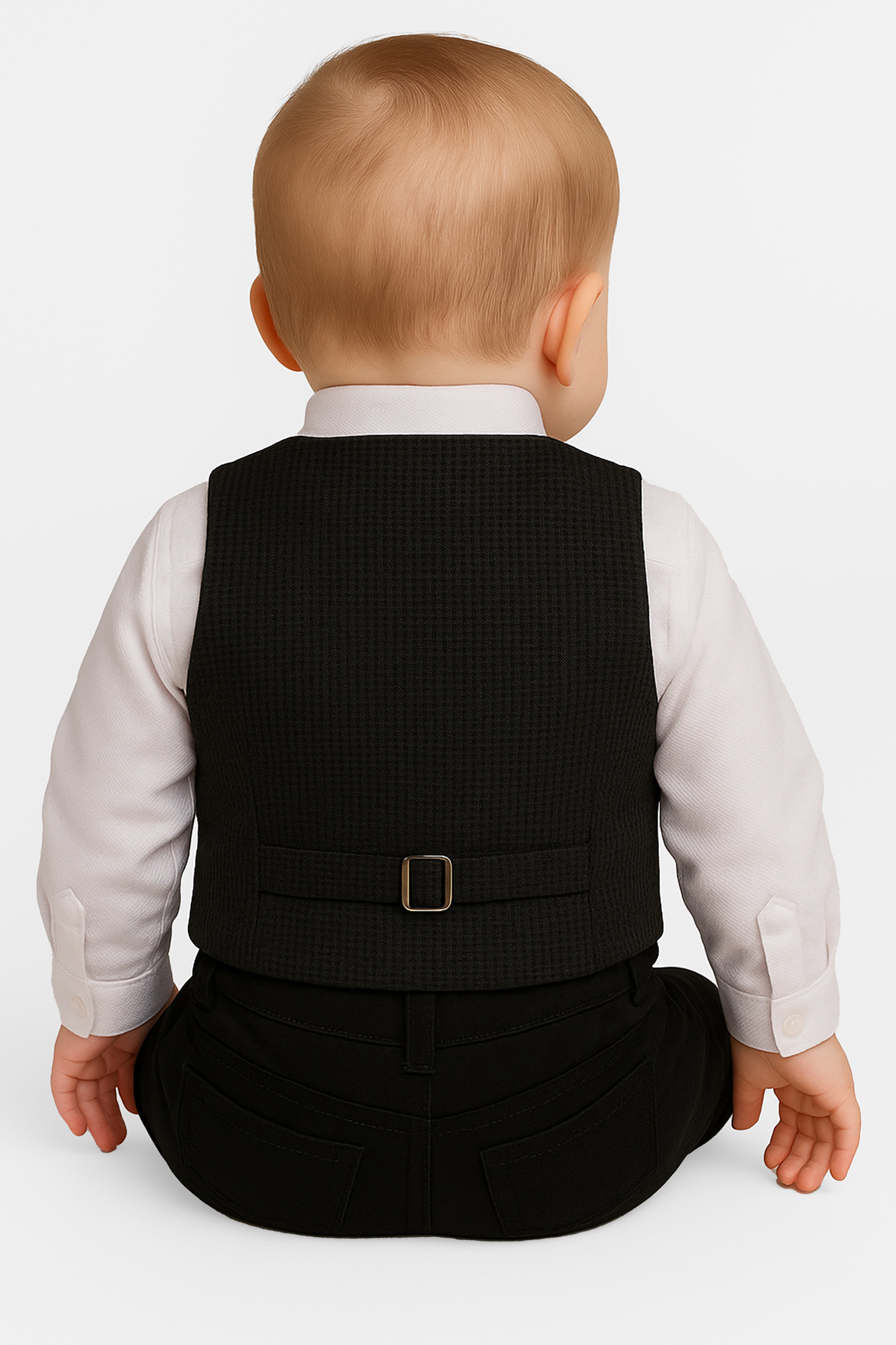 Baby Boys 4-Piece Textured Jacquard Waistcoat Suit - SPOR ZARGOS BLACK Back Picture