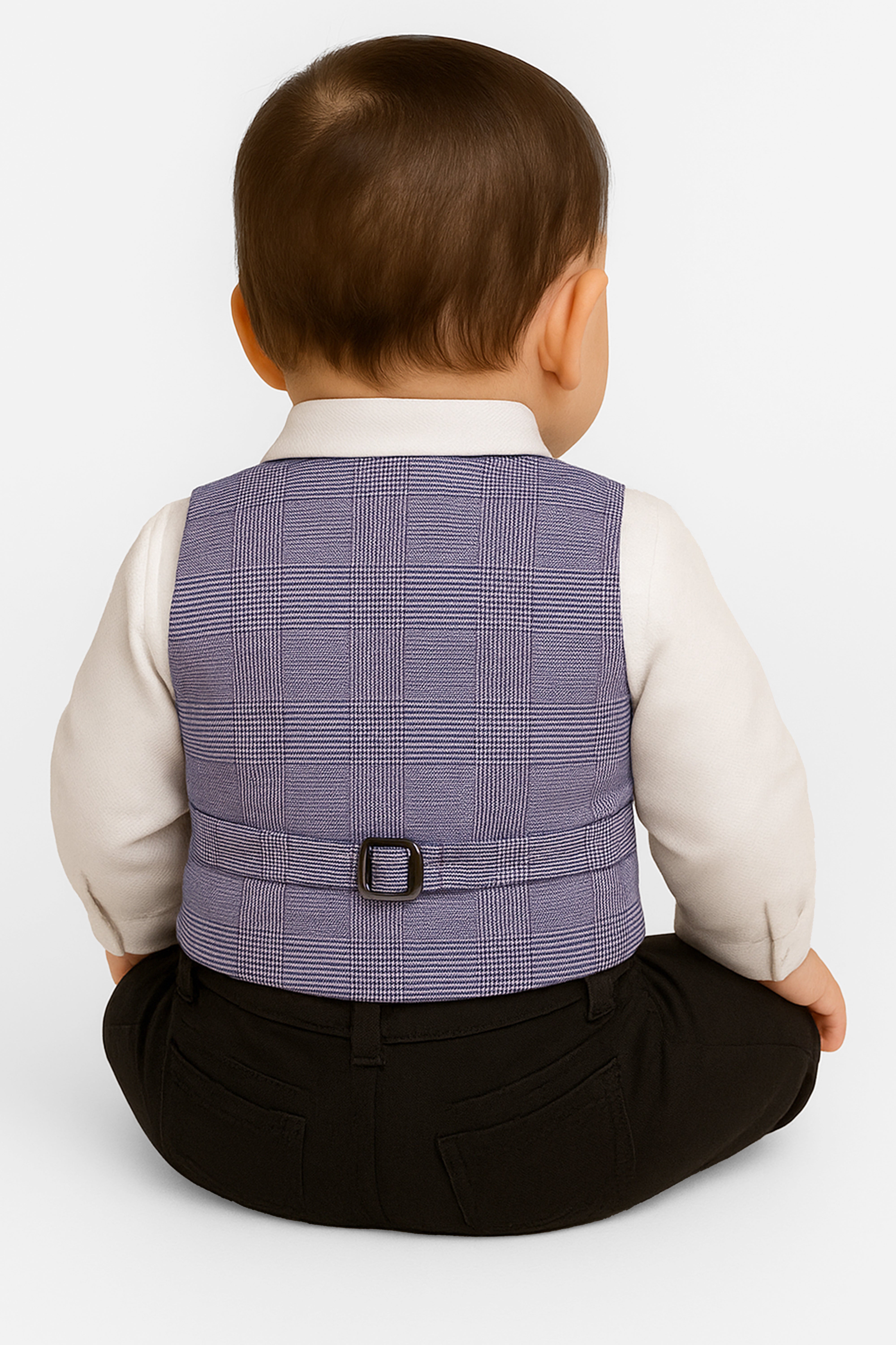 Baby Boys 4-Piece Textured Jacquard Waistcoat Suit - SPOR ZARGOS LILAC CHECK Back