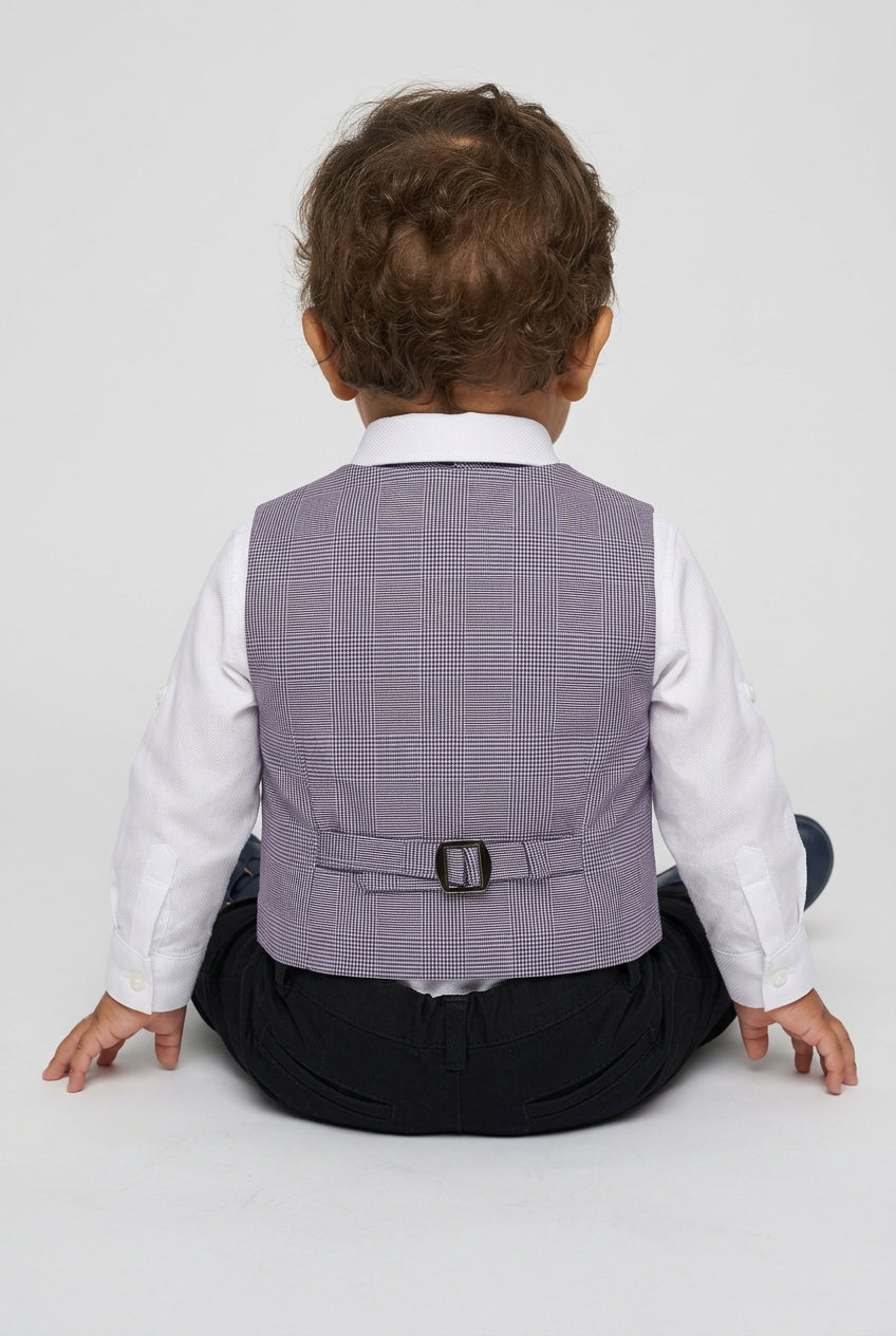 Baby Boys 4-Piece Textured Jacquard Waistcoat Suit - SPOR ZARGOS LILAC CHECK