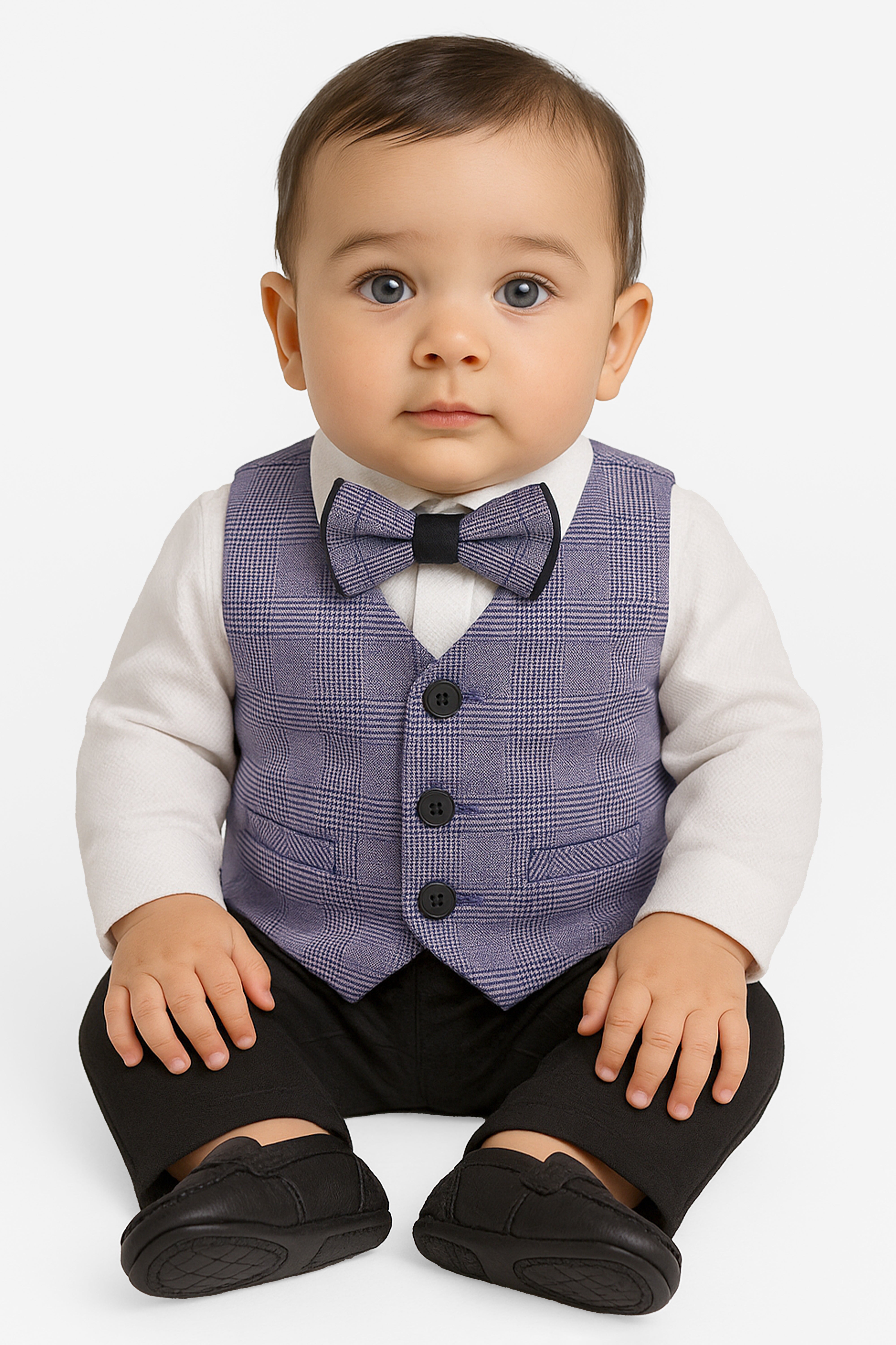 Baby Boys 4-Piece Textured Jacquard Waistcoat Suit - SPOR ZARGOS LILAC CHECK