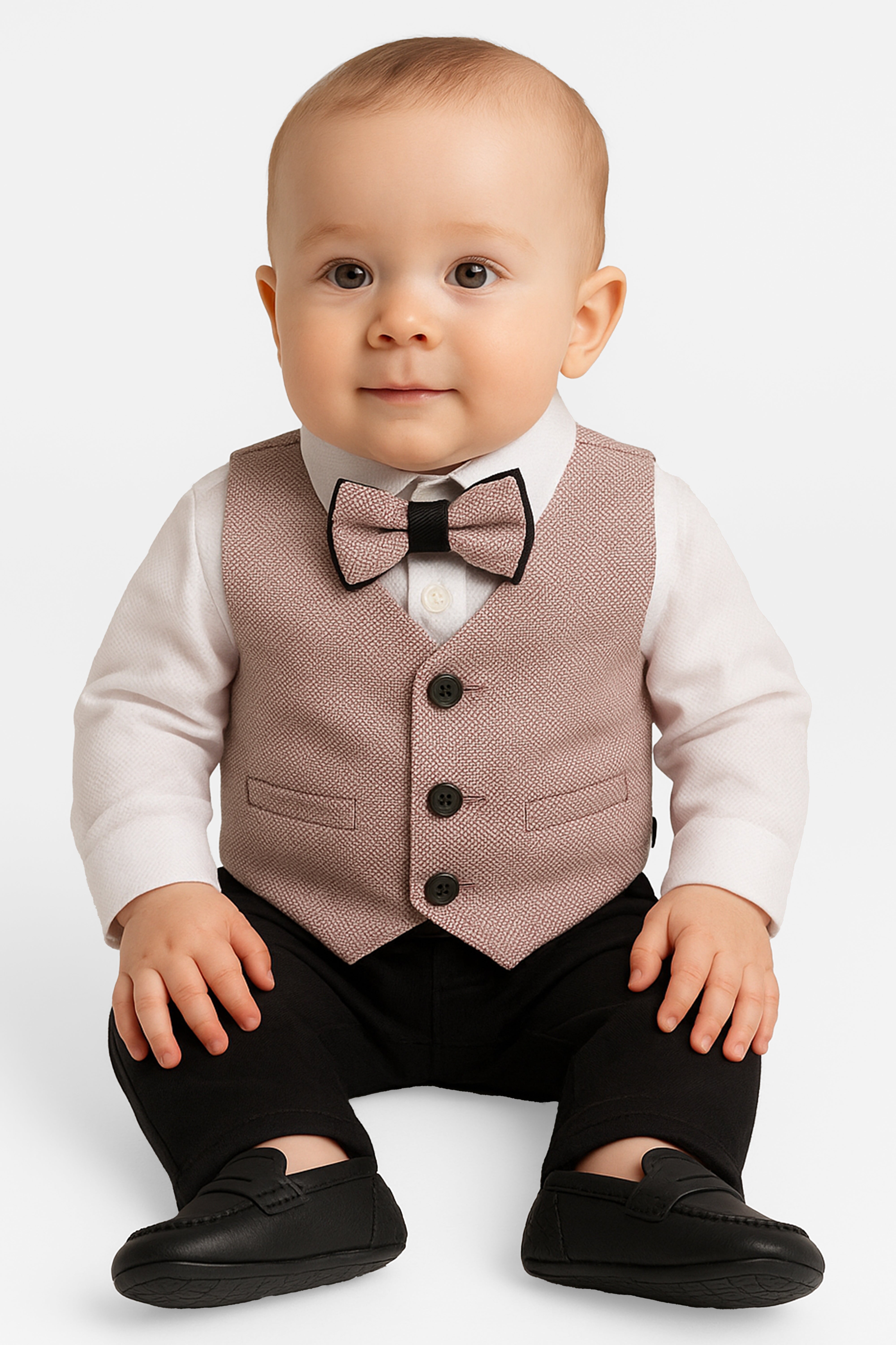 Baby Boys 4-Piece Textured Jacquard Waistcoat Suit - SPOR ZARGOS PINK