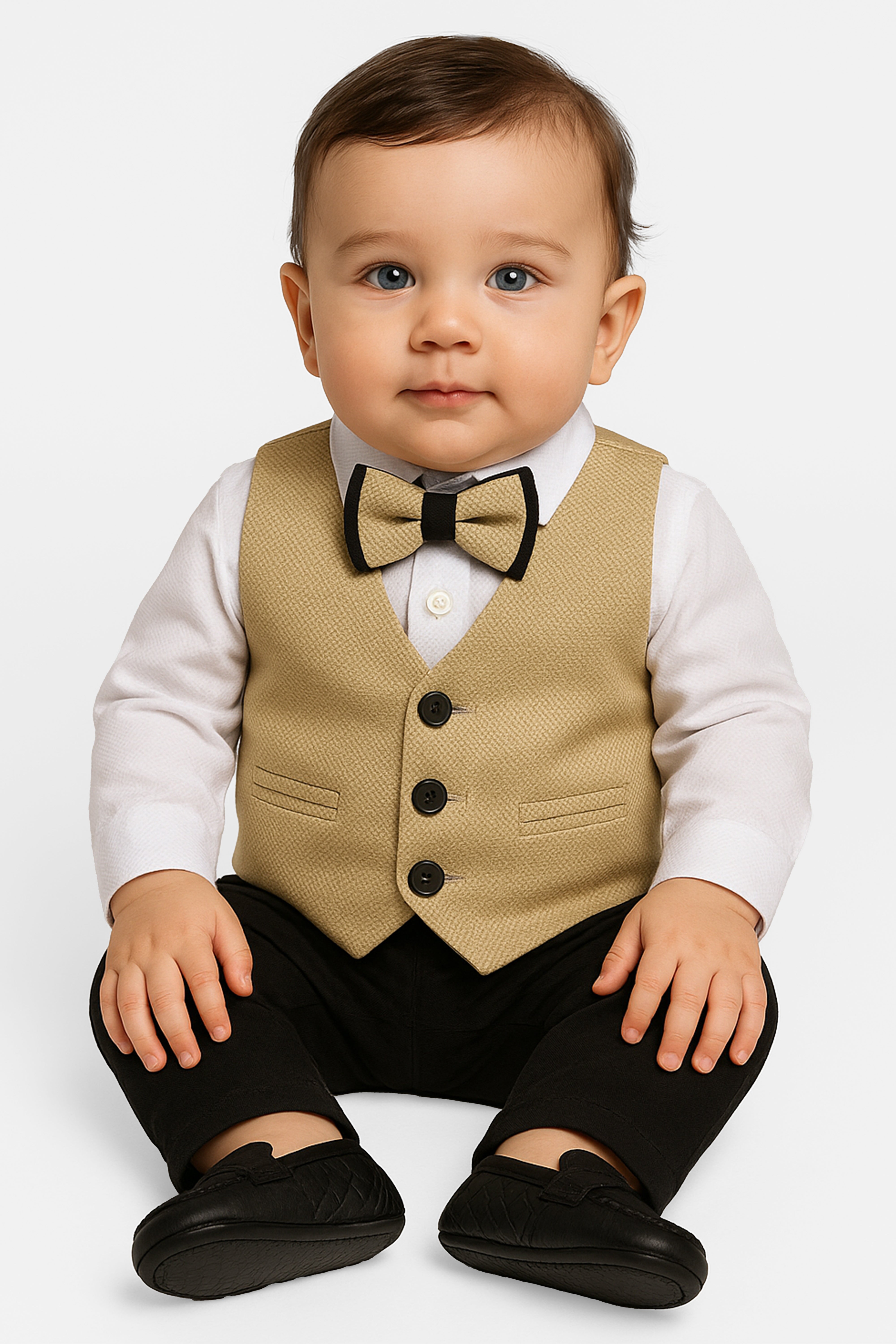 Baby Boys 4-Piece Textured Jacquard Waistcoat Suit - SPOR ZARGOS TAN BROWN