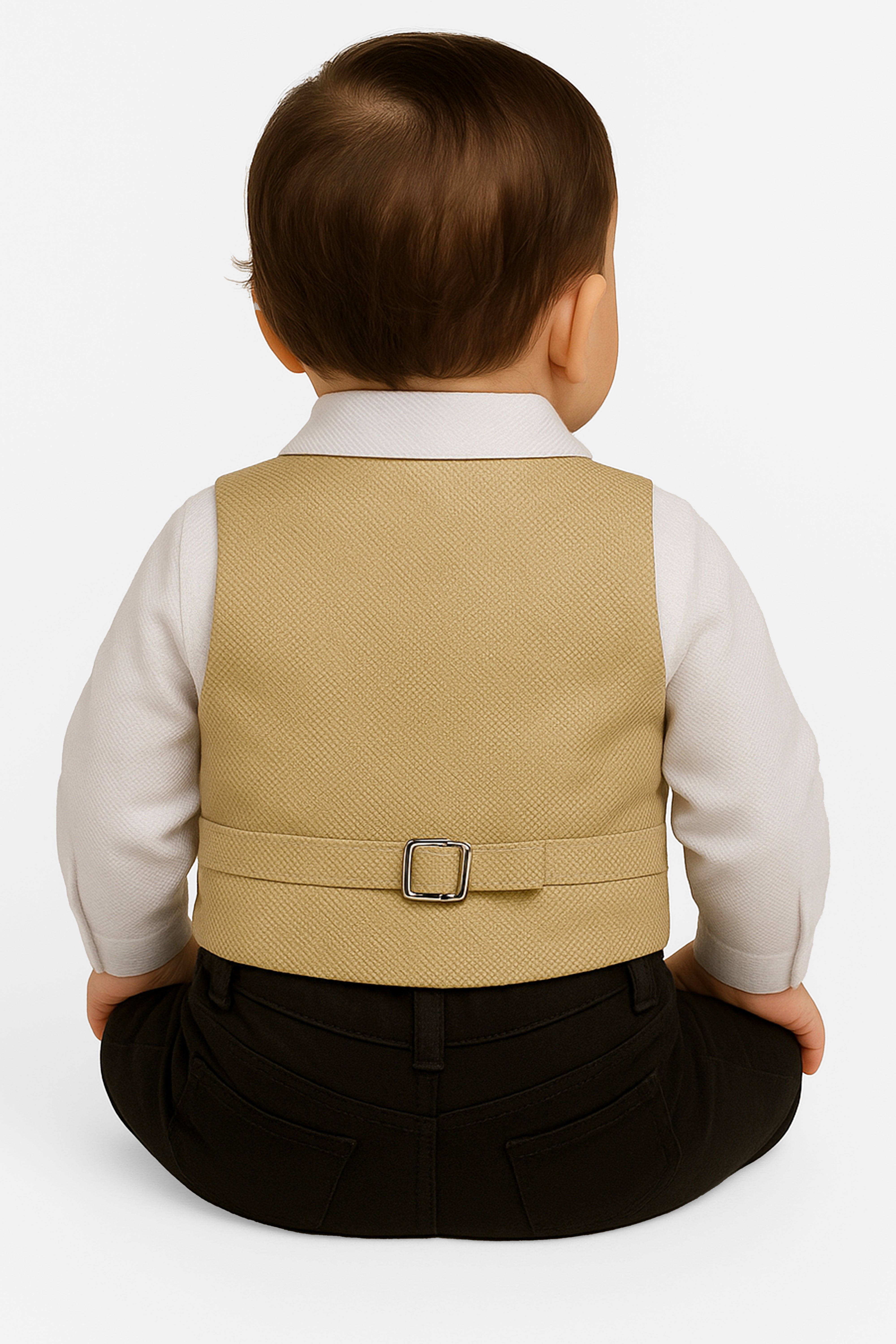 Baby Boys 4-Piece Textured Jacquard Waistcoat Suit - SPOR ZARGOS TAN BROWN Back 