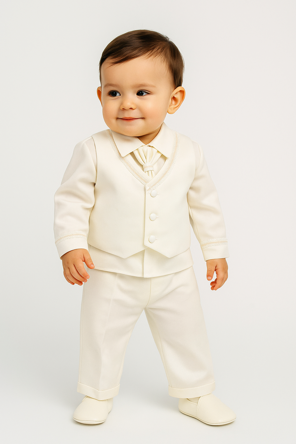 Baby Boys 4 Piece Ivory Christening Suit Set Model Picture