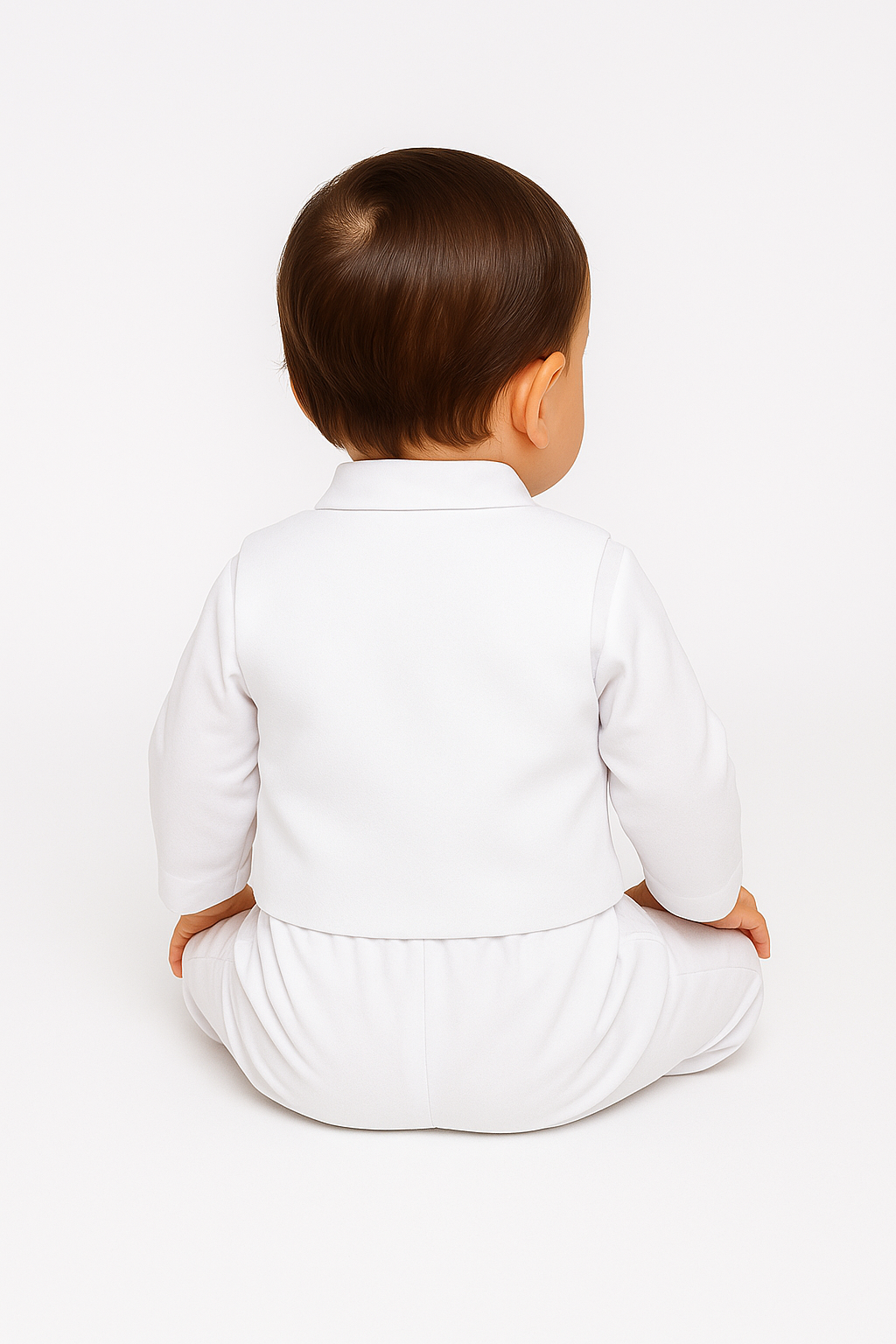 Baby Boys 4 Piece White Christening Suit With Blue Waistcoat - ROMEO Back Picture