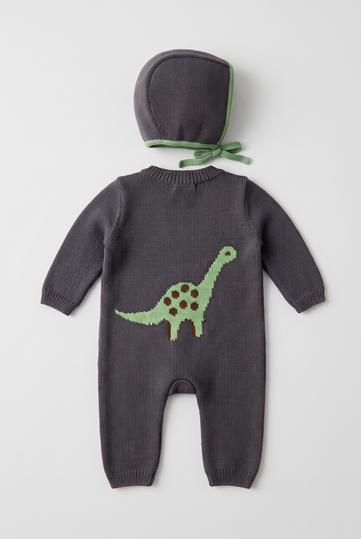 Baby Boys Dinosaur Knitted Romper & Bonnet 2-Piece Set - 26061 Navy  Back Picture