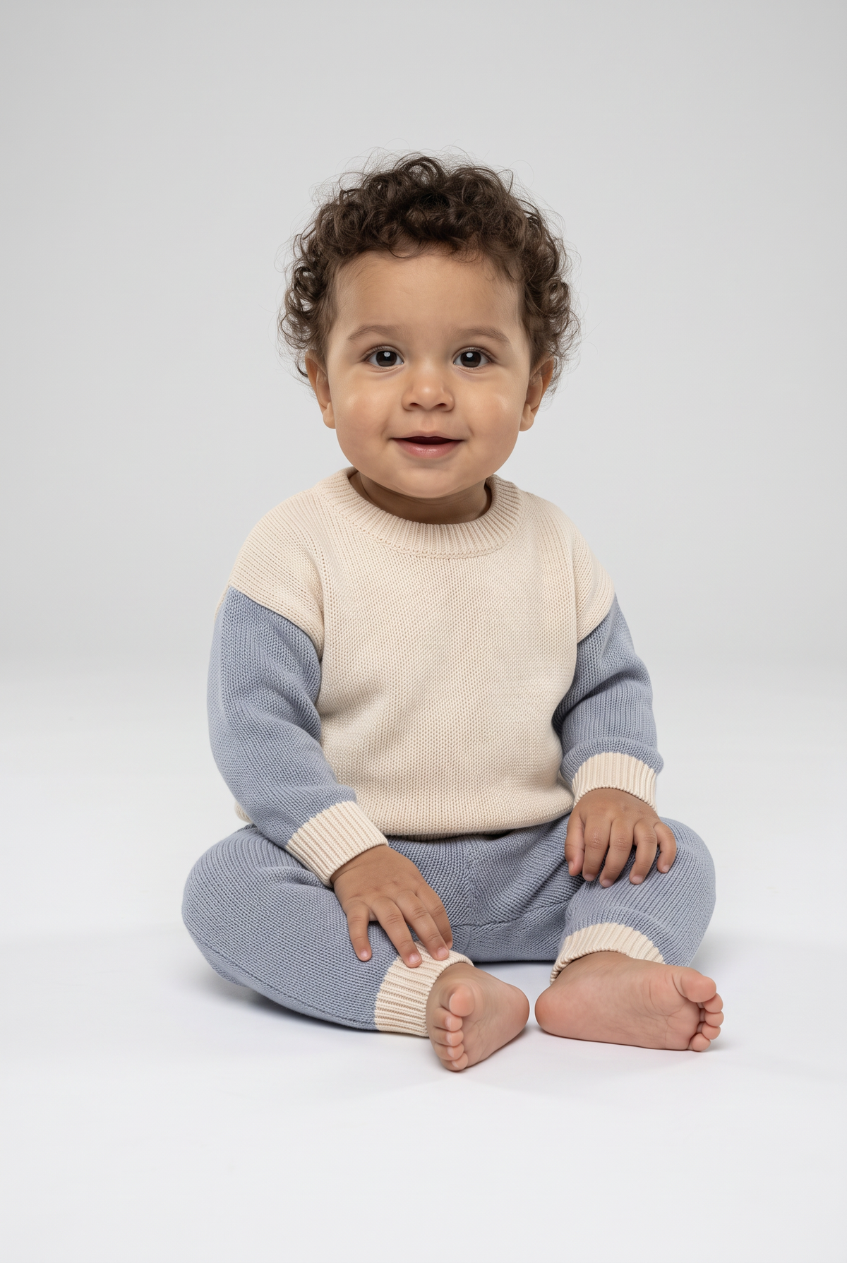 Baby Boys Knitted Jumper and Joggers 2-Piece Set - 2638 - Blue Grey