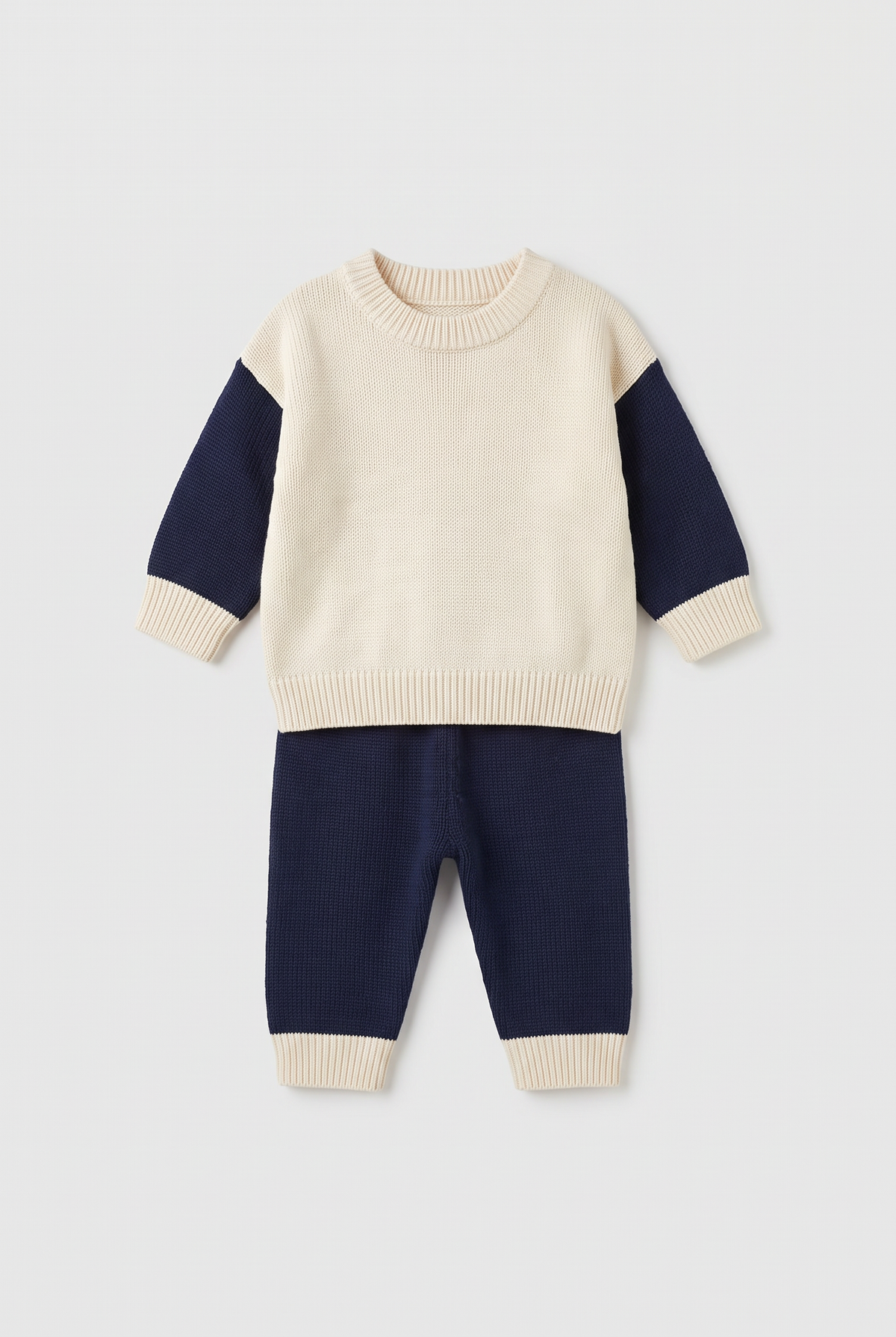 Baby Boys Knitted Jumper and Joggers 2-Piece Set - 2638 - Navy Cream