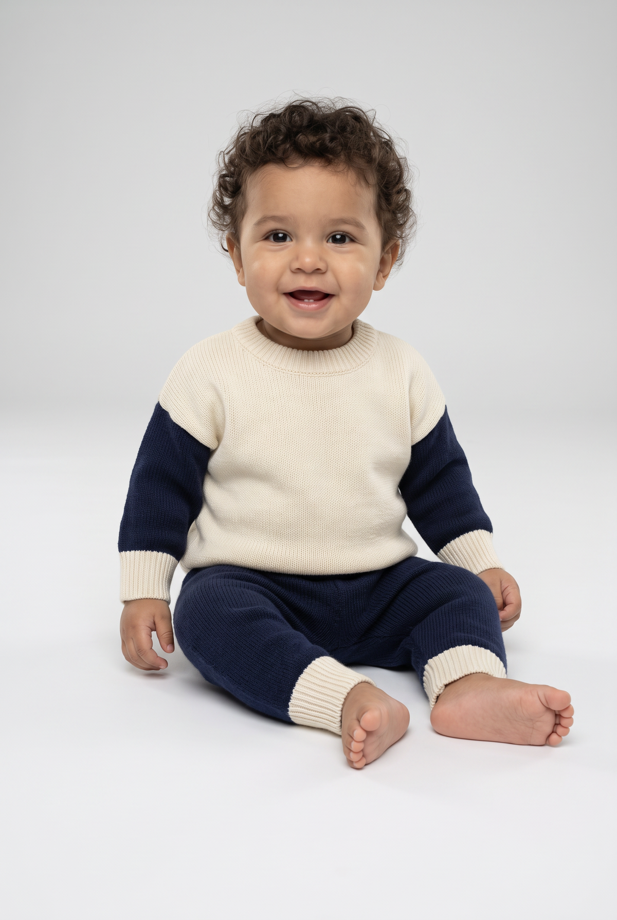 Baby Boys Knitted Jumper and Joggers 2-Piece Set - 2638 - Navy Cream
