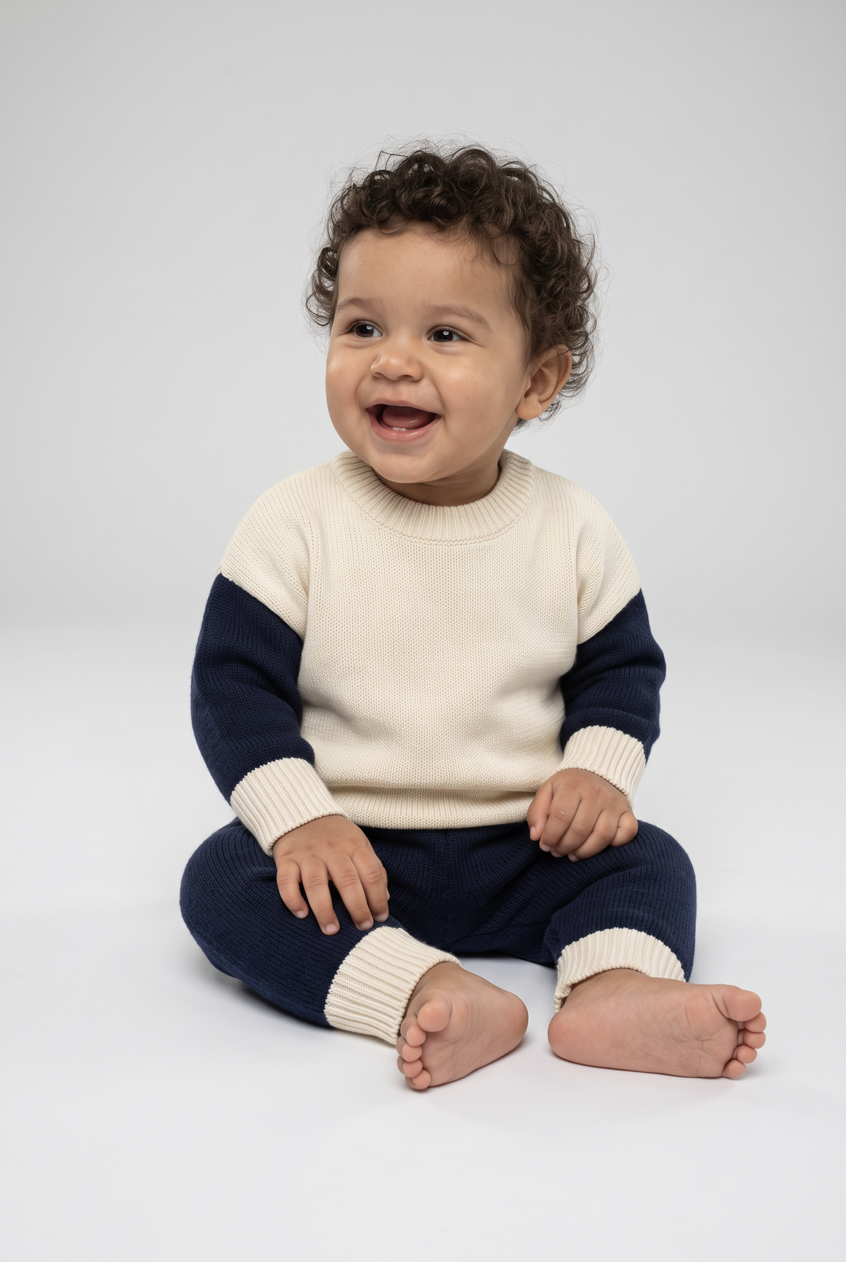 Baby Boys Knitted Jumper and Joggers 2-Piece Set - 2638 - Navy Cream