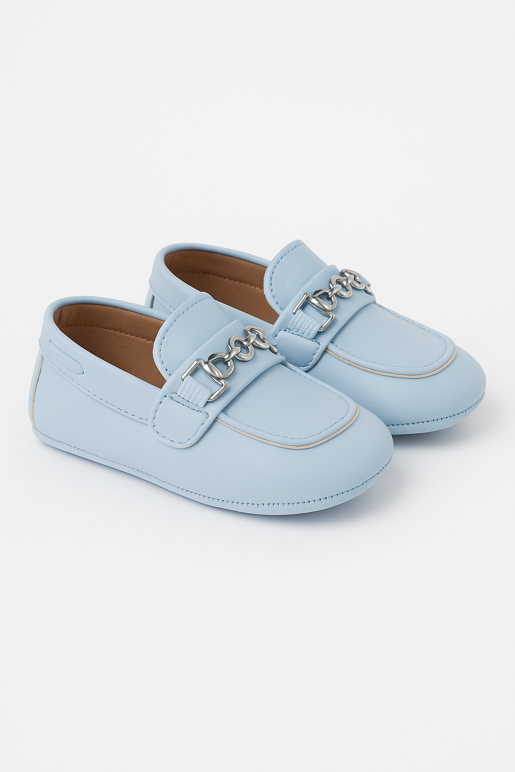 Baby Boys Pre-walker Loafer with Metal Charm - ALDOLFO - Baby Blue Pair Side Picture