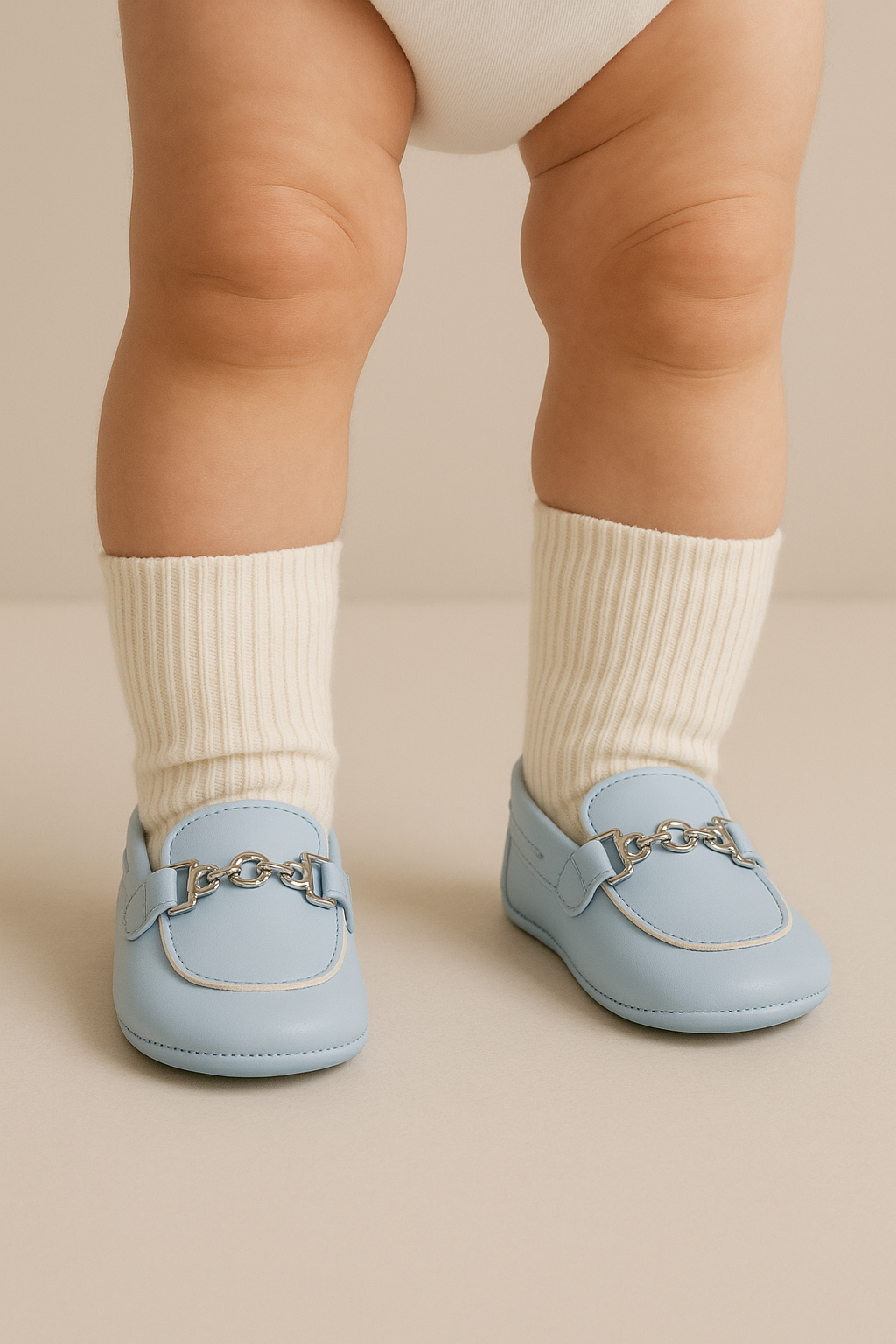 Baby Boys Pre-walker Loafer with Metal Charm - ALDOLFO - Baby Blue Model Picture