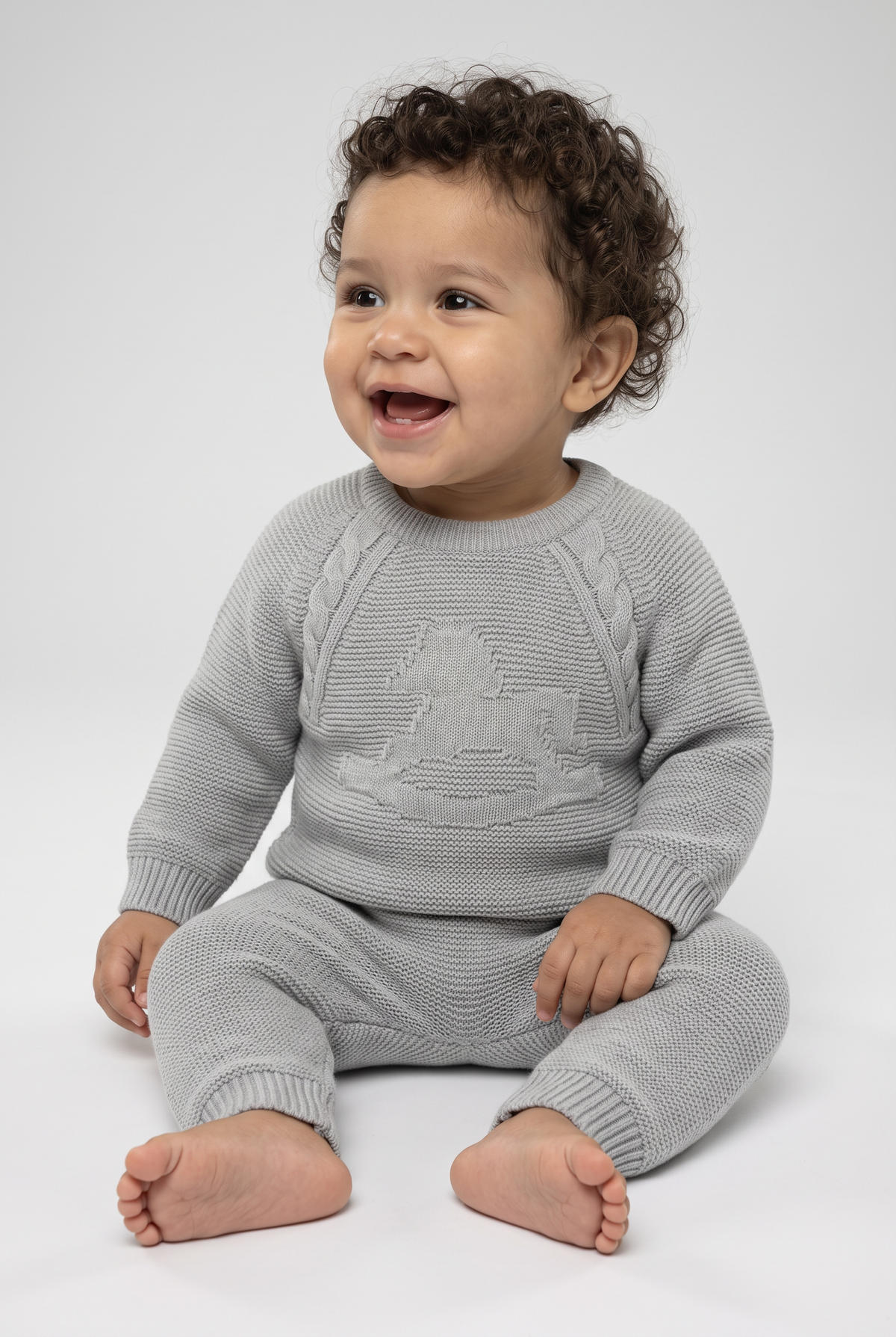 Baby Boys Rocking Horse Knitted Jumper and Joggers 2-Piece Set - 26010 Grey