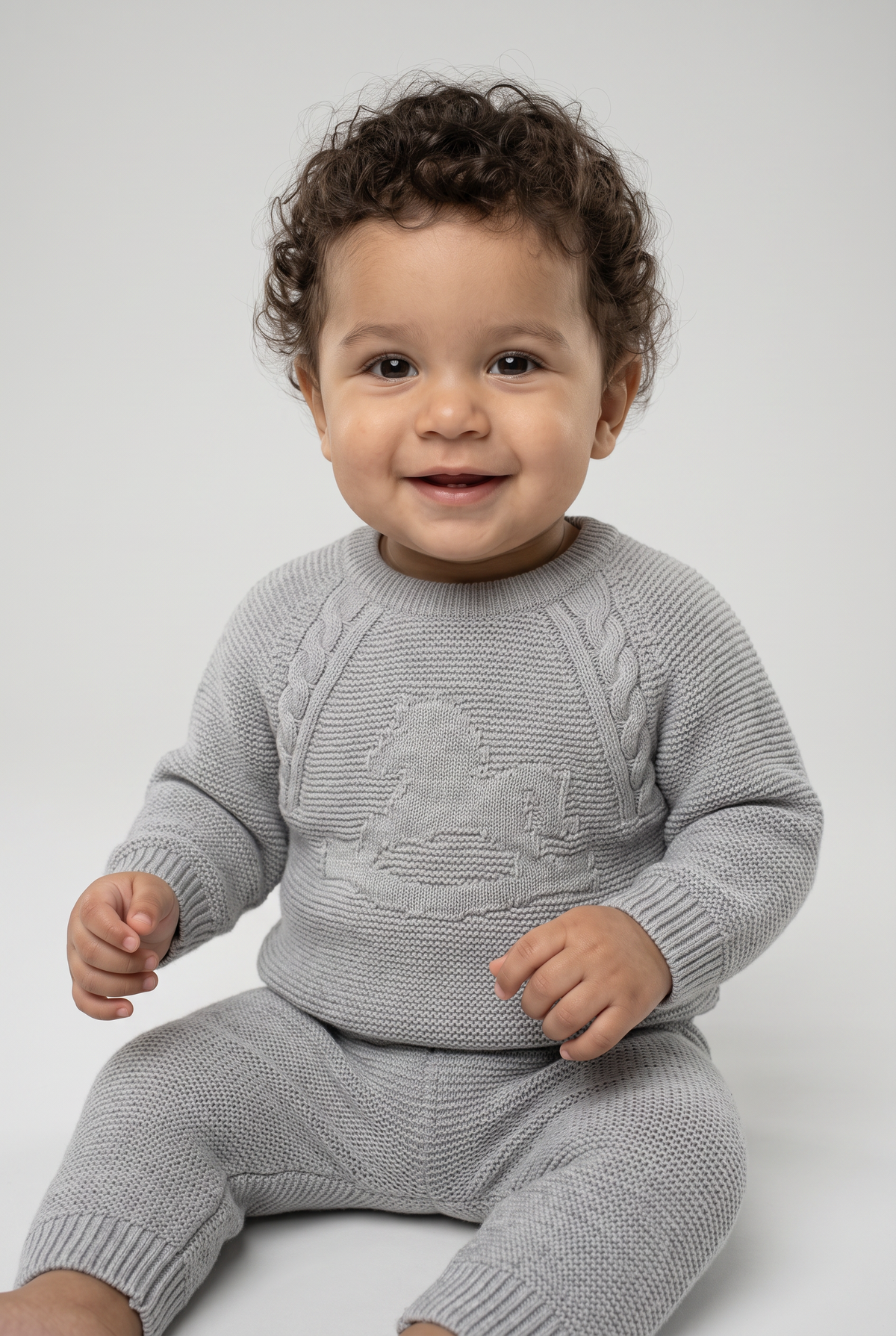 Baby Boys Rocking Horse Knitted Jumper and Joggers 2-Piece Set - 26010 Grey