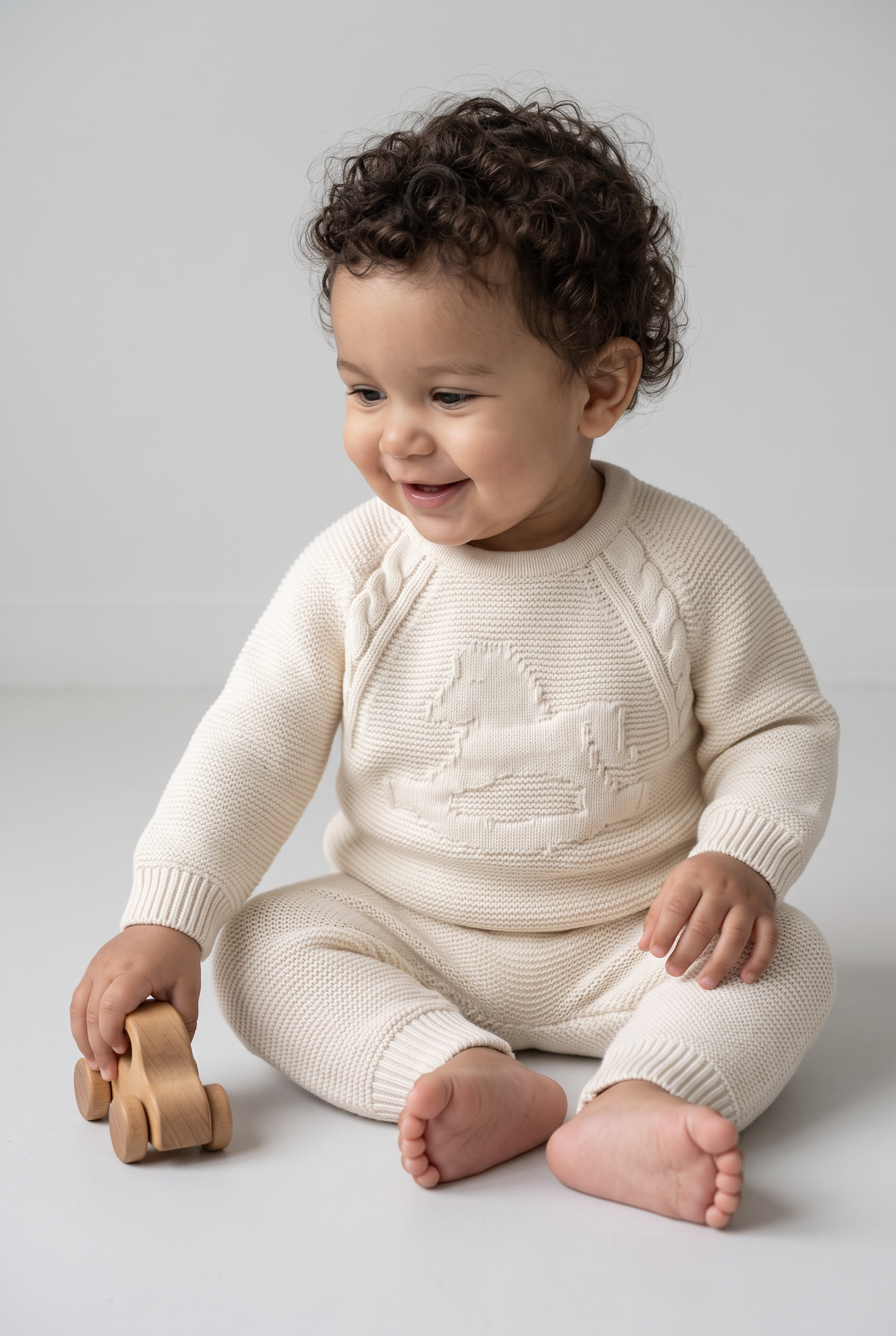 Baby Boys Rocking Horse Knitted Jumper and Joggers 2-Piece Set - 26010 Ivory