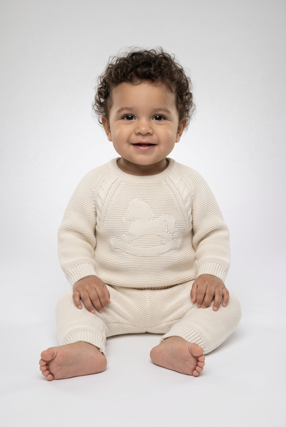 Baby Boys Rocking Horse Knitted Jumper and Joggers 2-Piece Set - 26010 Ivory