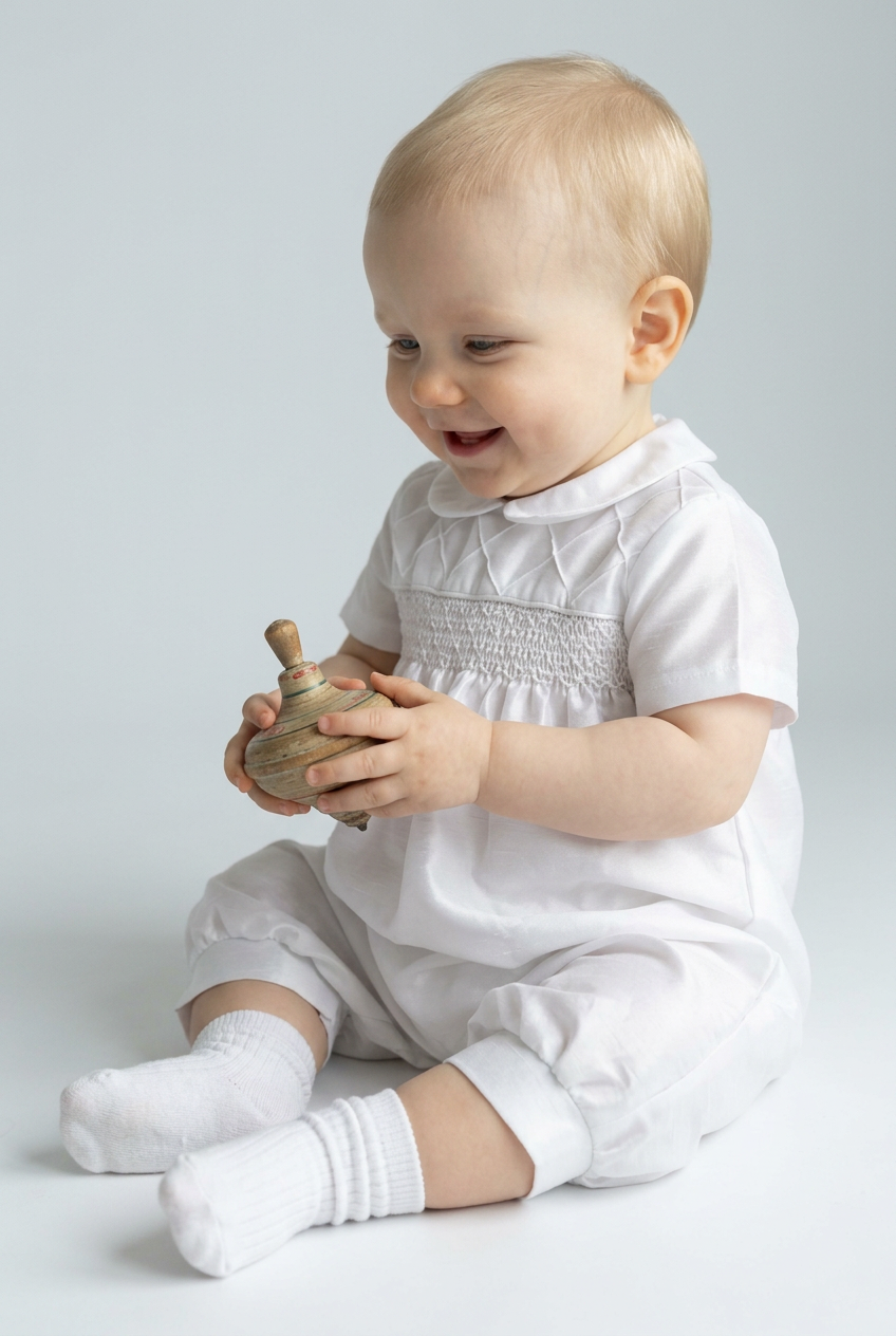 Baby Boys White Christening Romper - Andrew