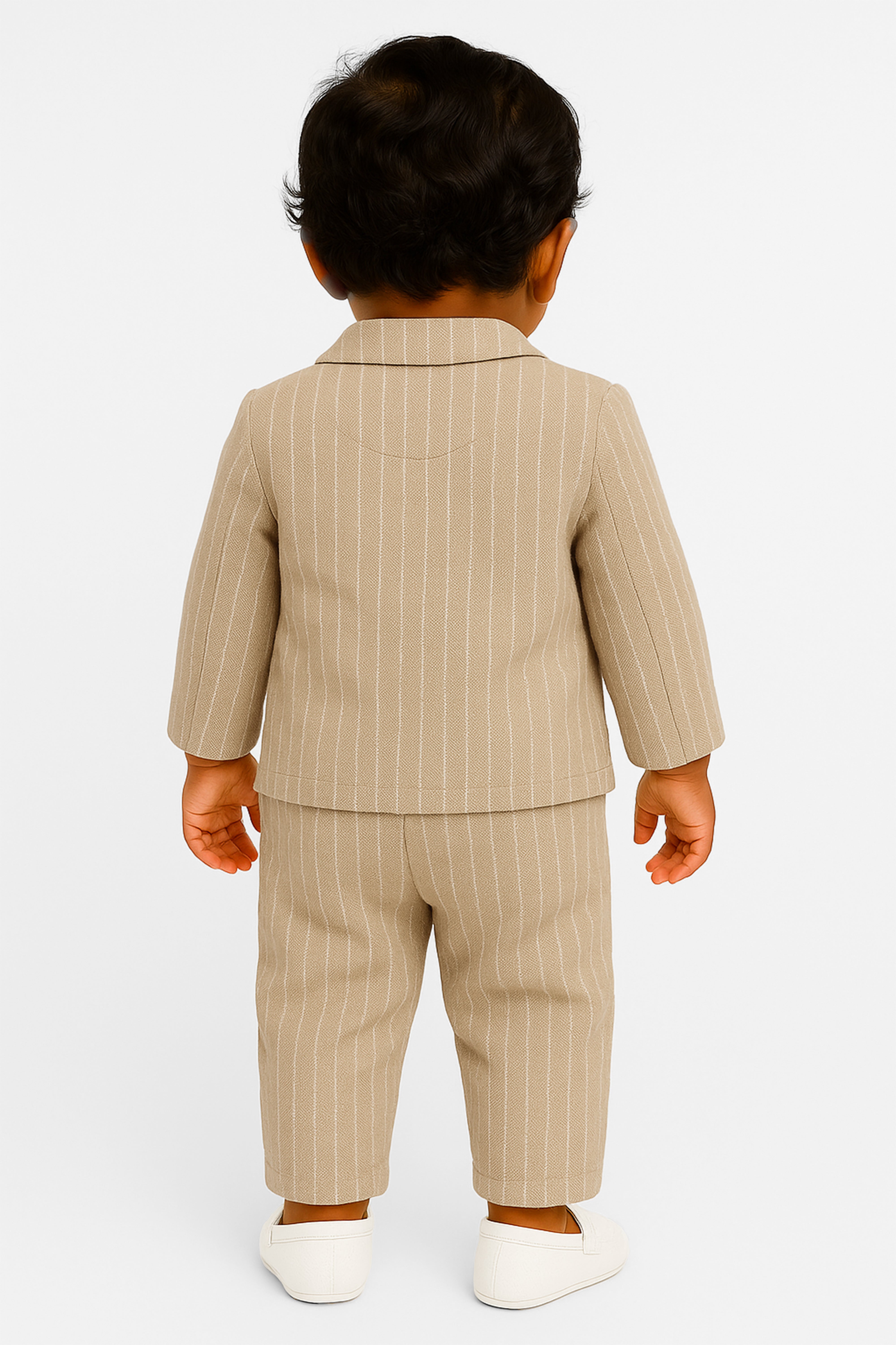 Baby Boys’ Cotton-Linen 3-Piece Pinstripe Suit - SALAS - Beige Back picture