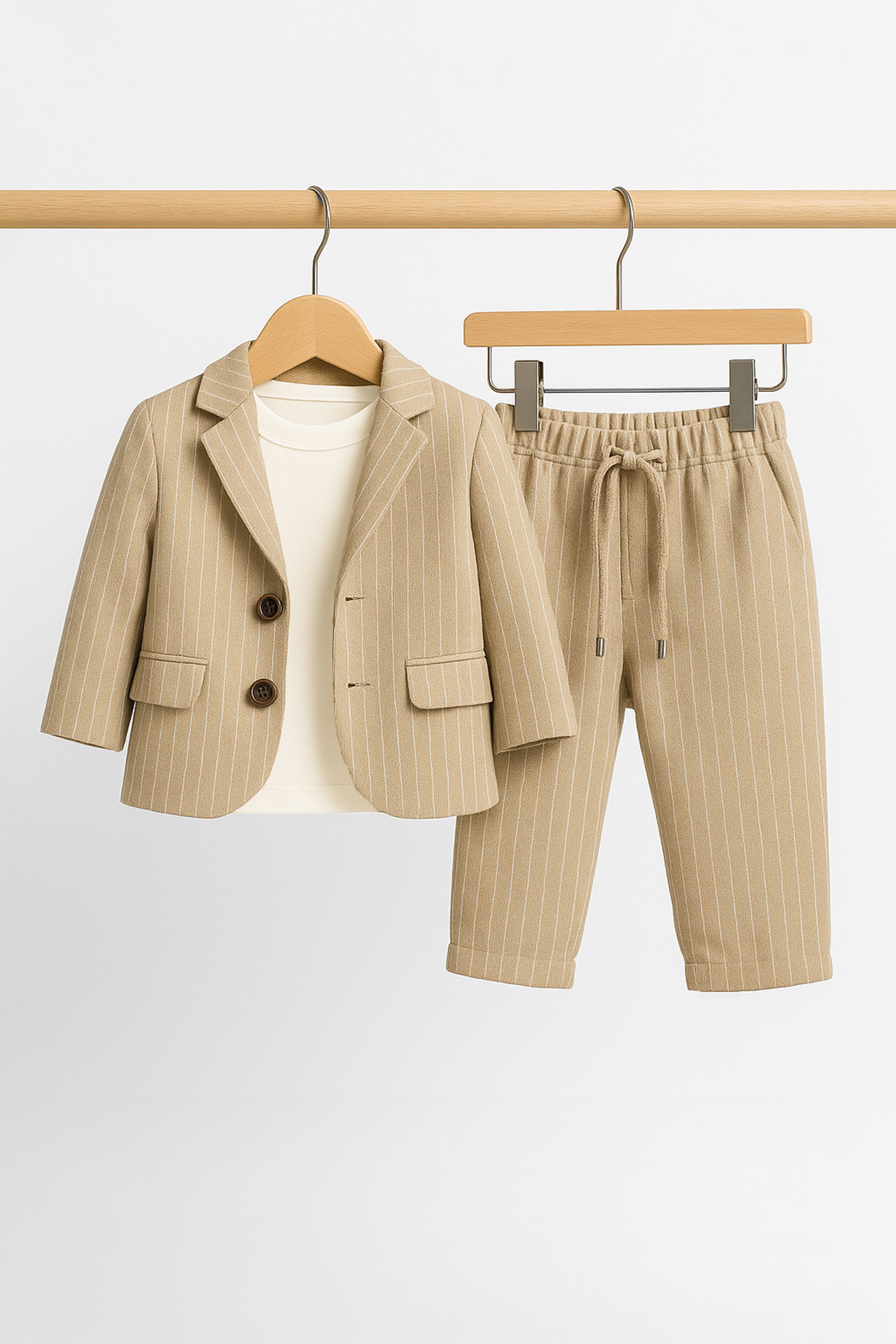 Baby Boys’ Cotton-Linen 3-Piece Pinstripe Suit - SALAS - Beige