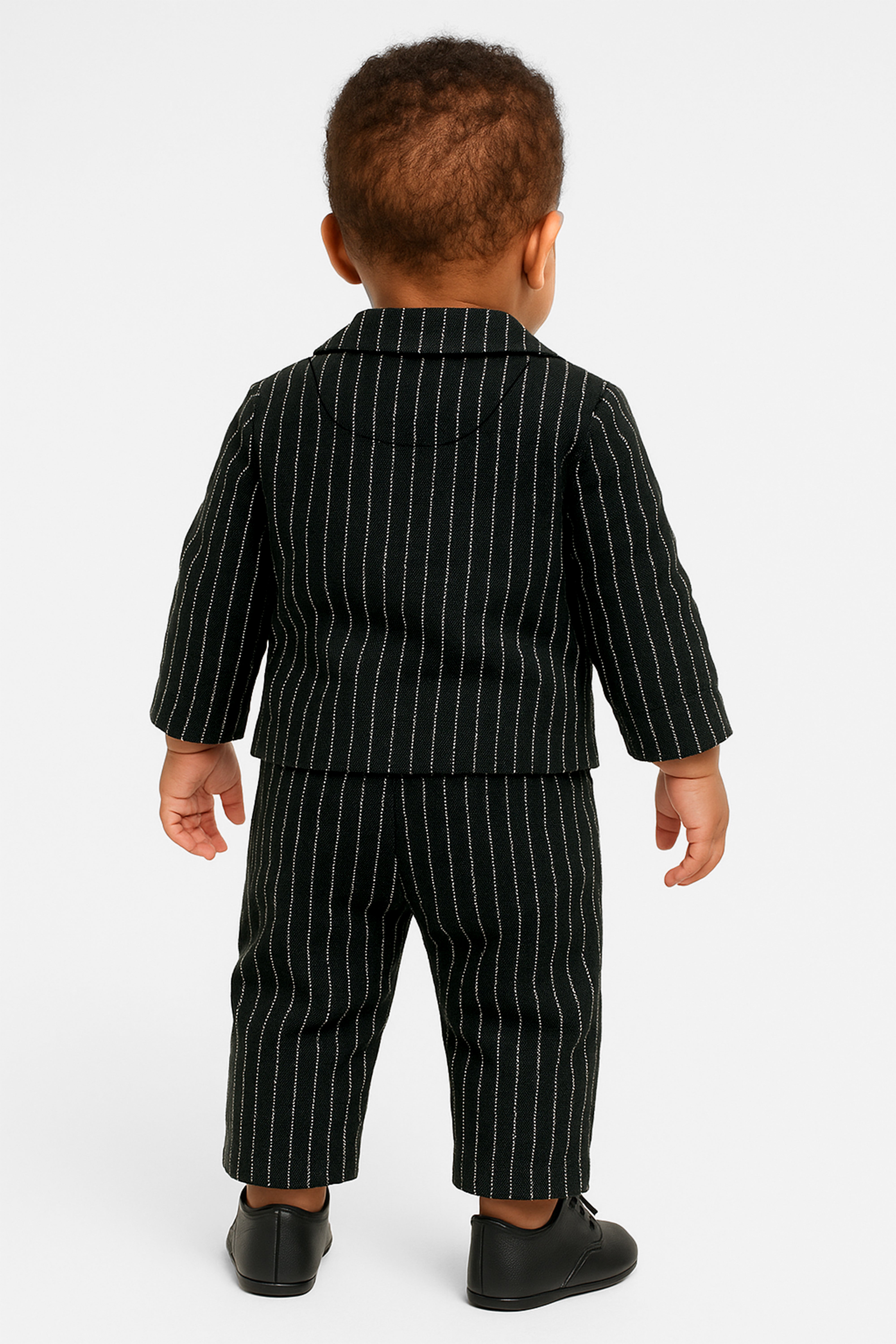 Baby Boys’ Cotton-Linen 3-Piece Pinstripe Suit - SALAS - Black Back Picture