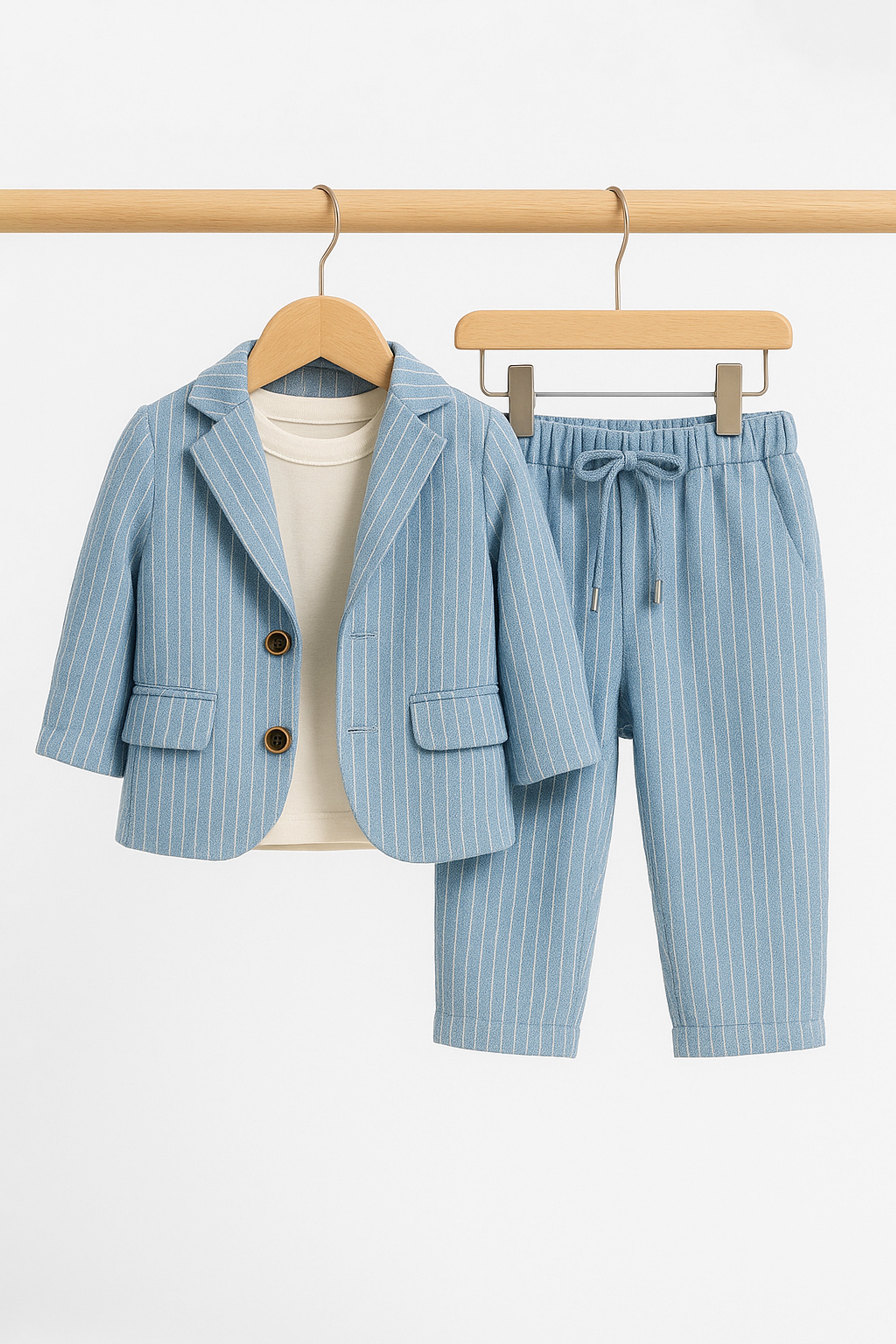 Baby Boys’ Cotton-Linen 3-Piece Pinstripe Suit - SALAS - Blue