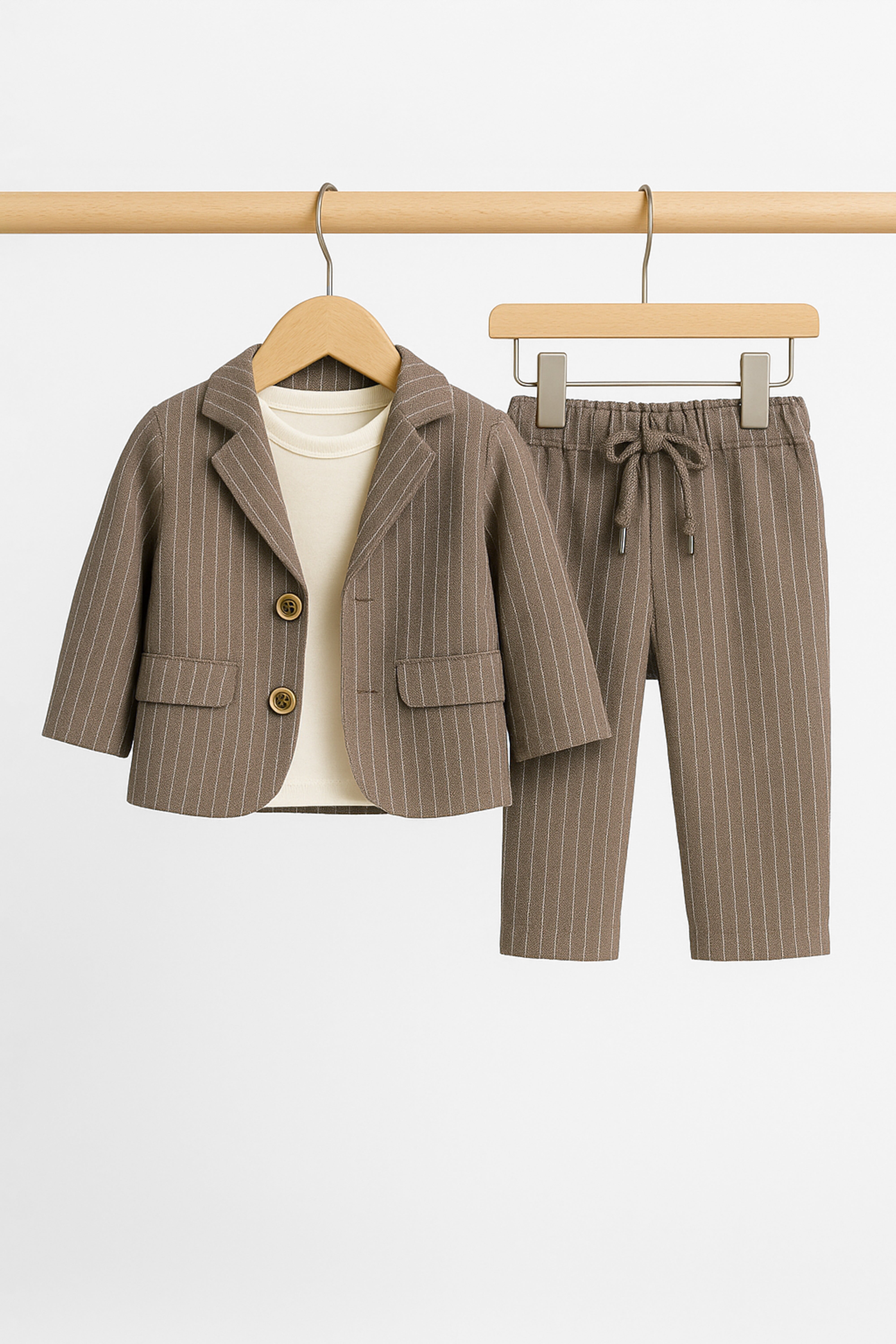 Baby Boys’ Cotton-Linen 3-Piece Pinstripe Suit - SALAS - Brown
