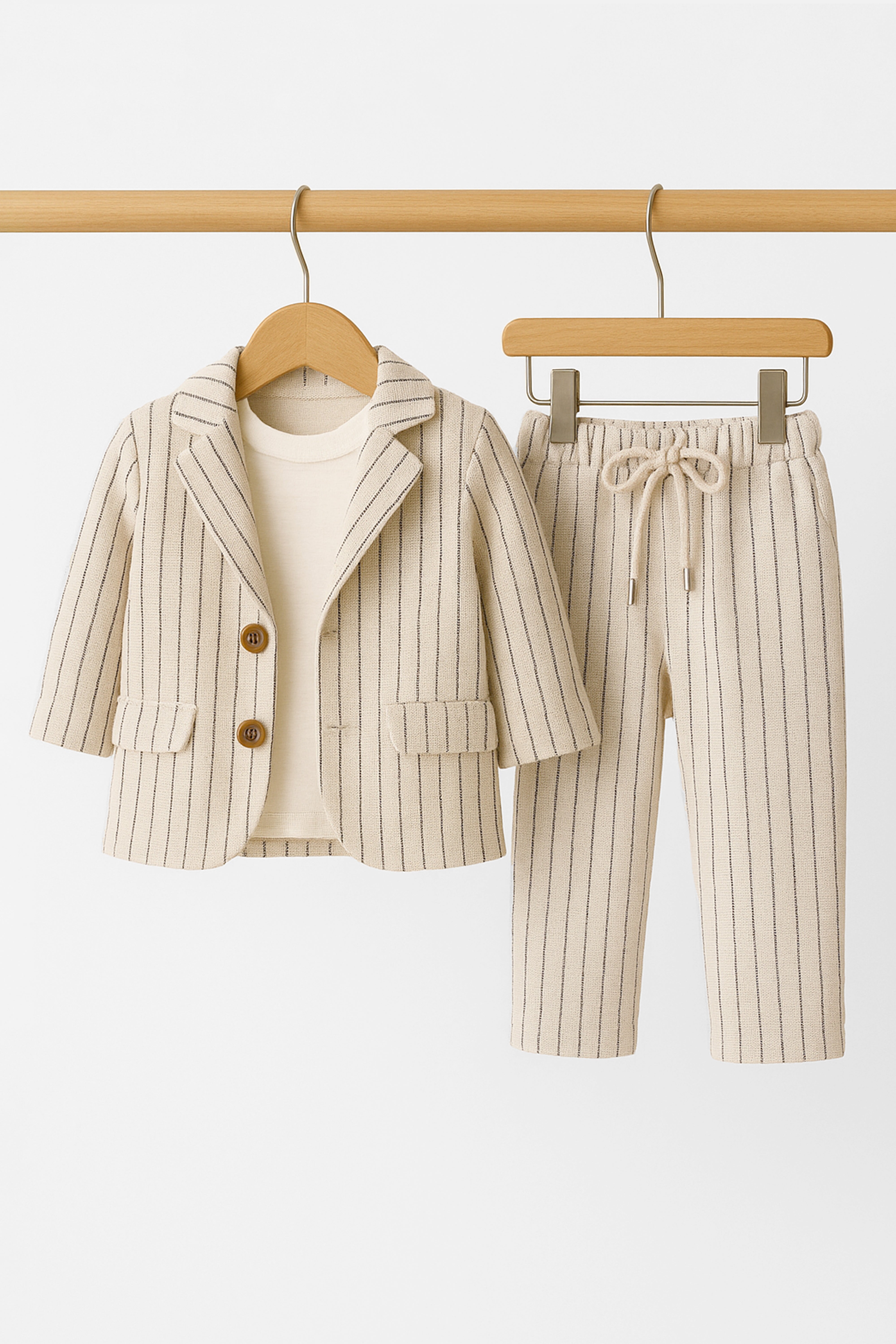 Baby Boys’ Cotton-Linen 3-Piece Pinstripe Suit - SALAS - Ivory