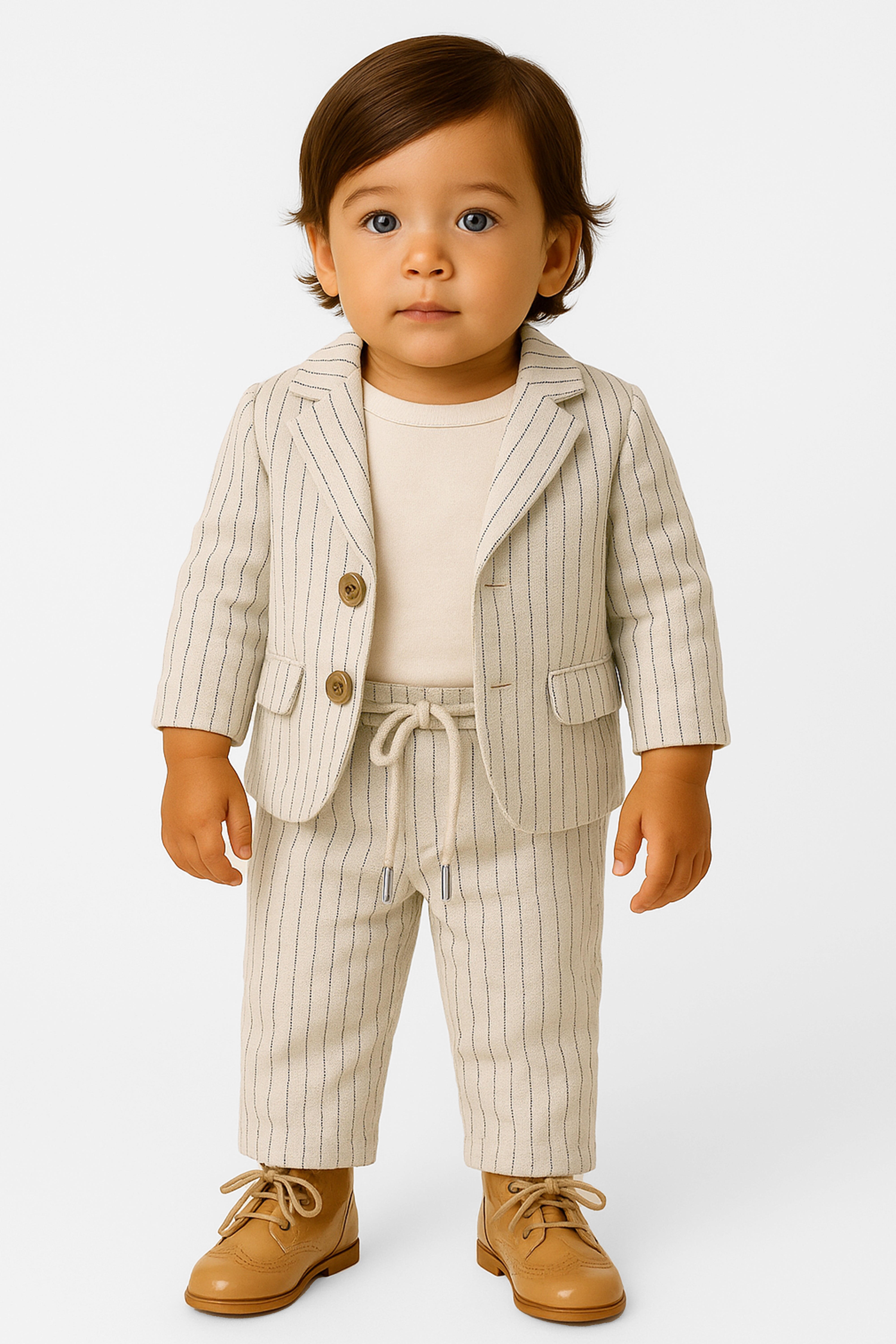 Baby Boys’ Cotton-Linen 3-Piece Pinstripe Suit - SALAS - Ivory  Front Picture