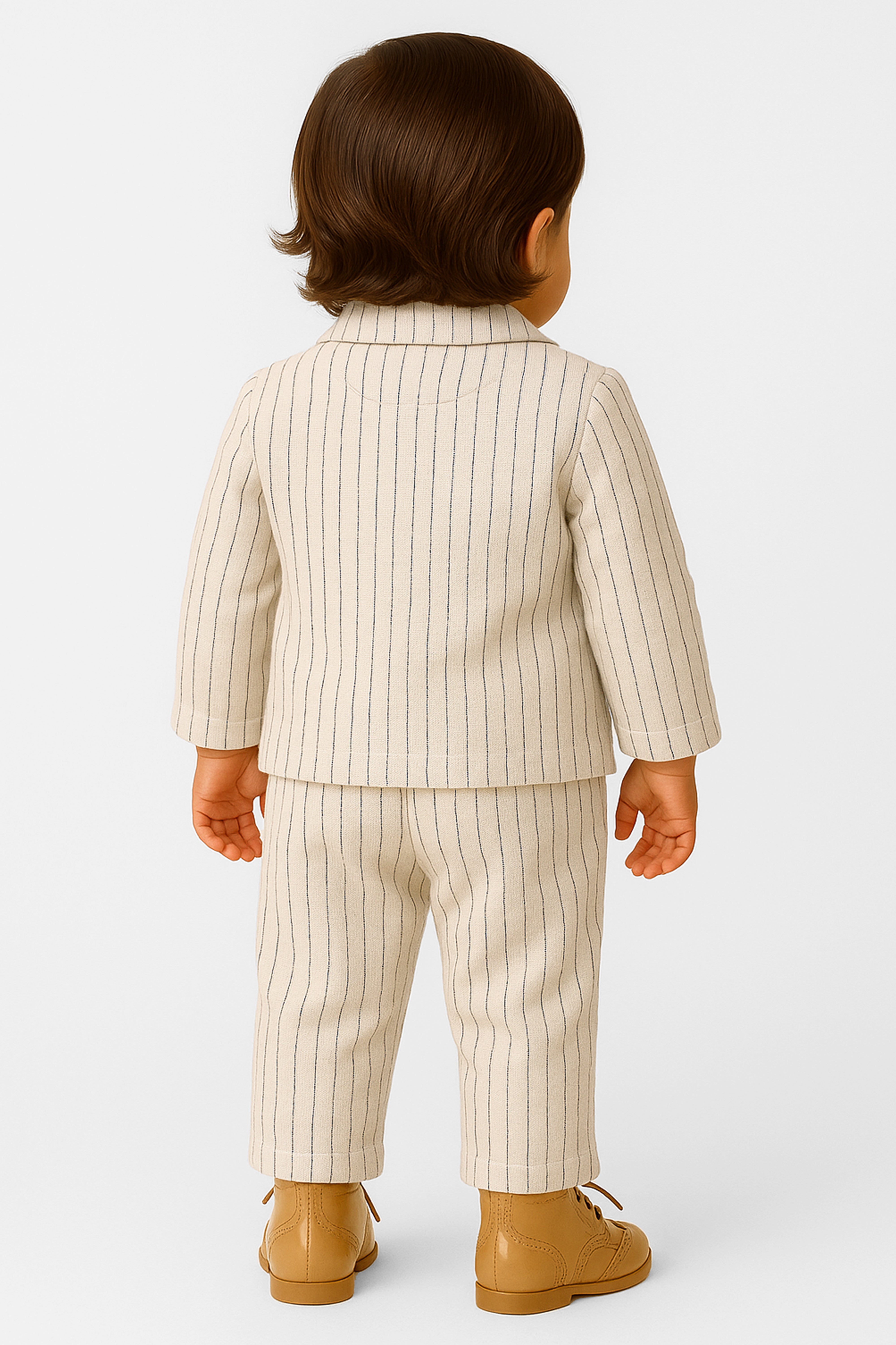 Baby Boys’ Cotton-Linen 3-Piece Pinstripe Suit - SALAS - Ivory back Picture