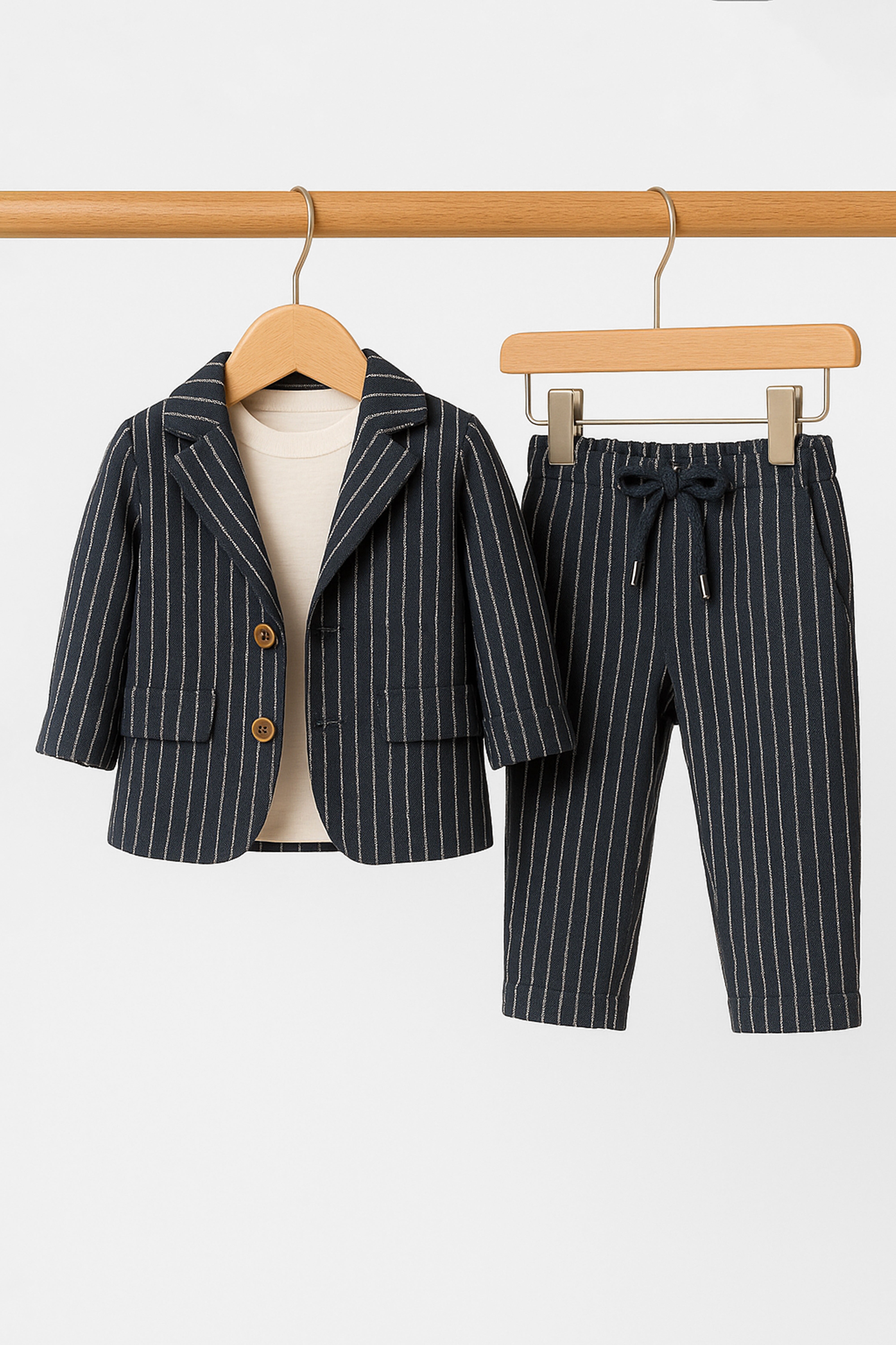 Baby Boys’ Cotton-Linen 3-Piece Pinstripe Suit - SALAS - Navy