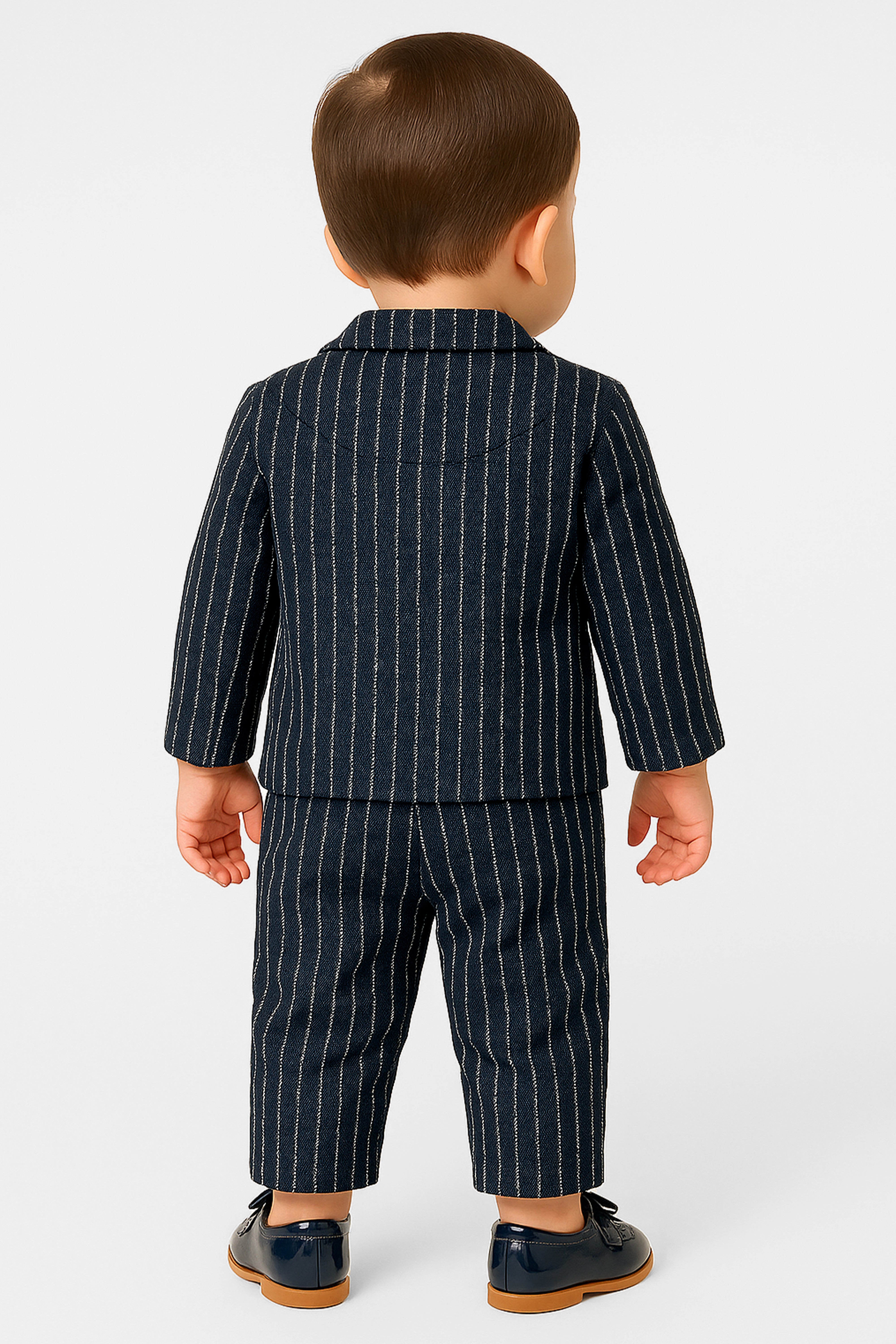 Baby Boys’ Cotton-Linen 3-Piece Pinstripe Suit - SALAS - Navy Back Picture
