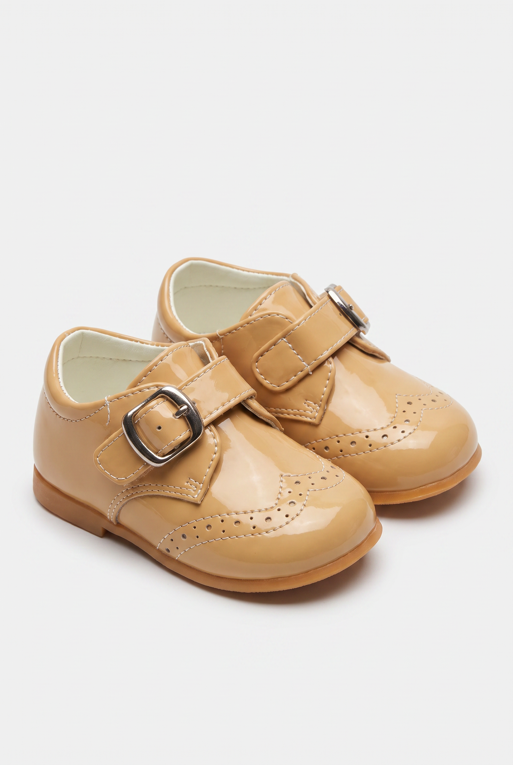 Baby Boys and Girls Patent Slip on Formal Wedding Shoes - Beige